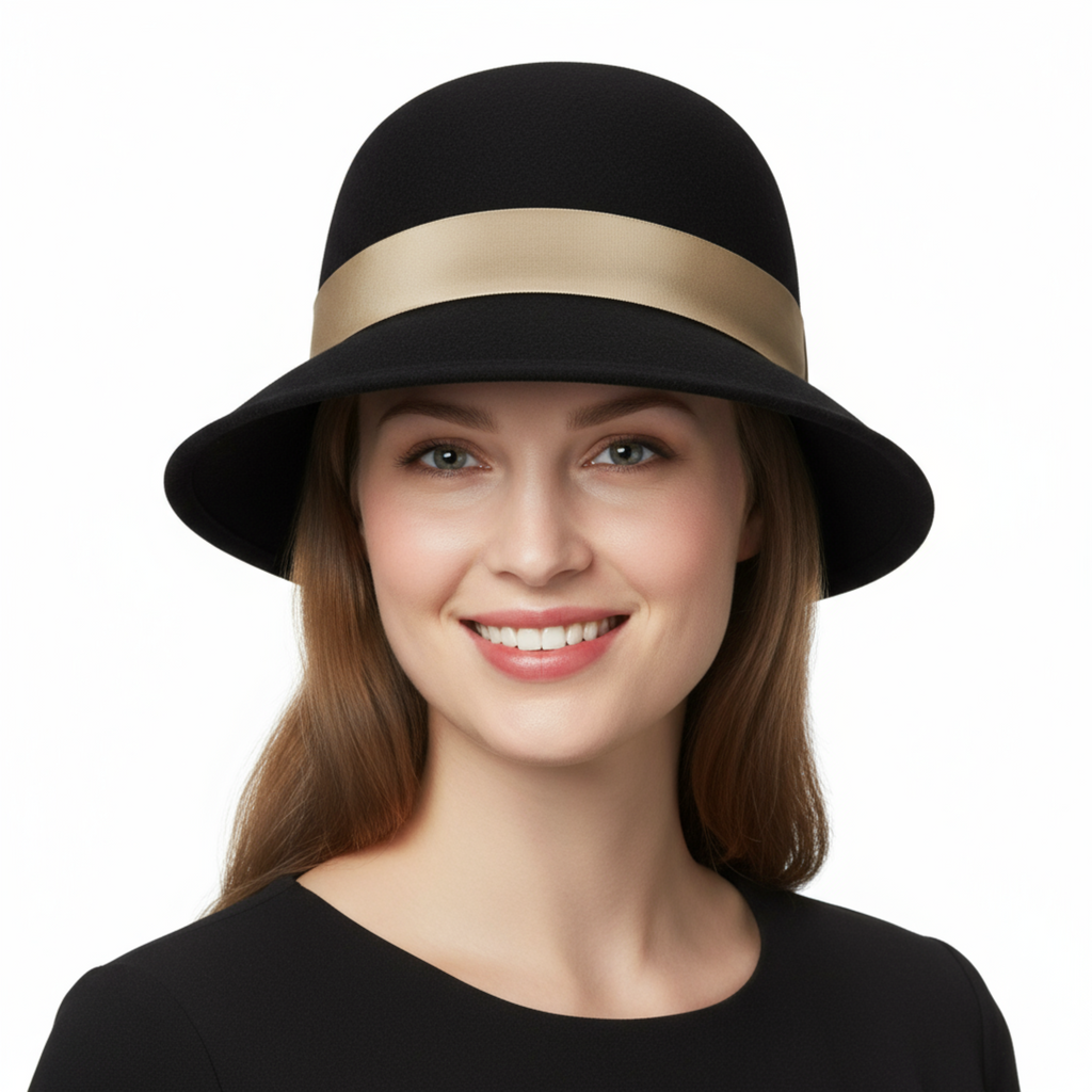 Dolce & Gabbana Black Cotton Bucket Hat with Beige Silk Band-