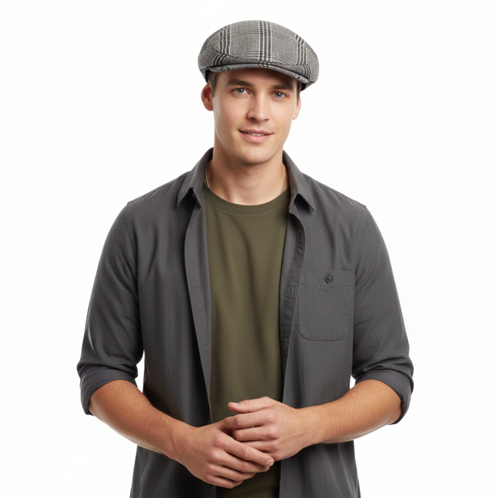 Dolce & Gabbana Men’s Light Grey Large Plaid Flat Cap -Adult L