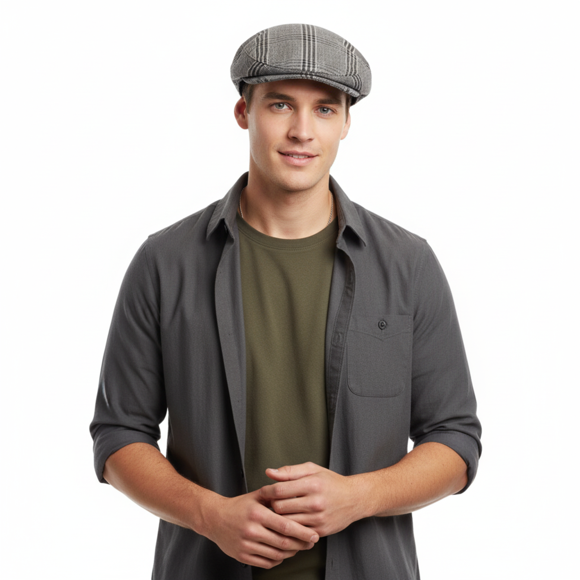 Dolce & Gabbana Men’s Light Grey Large Plaid Flat Cap -Adult L