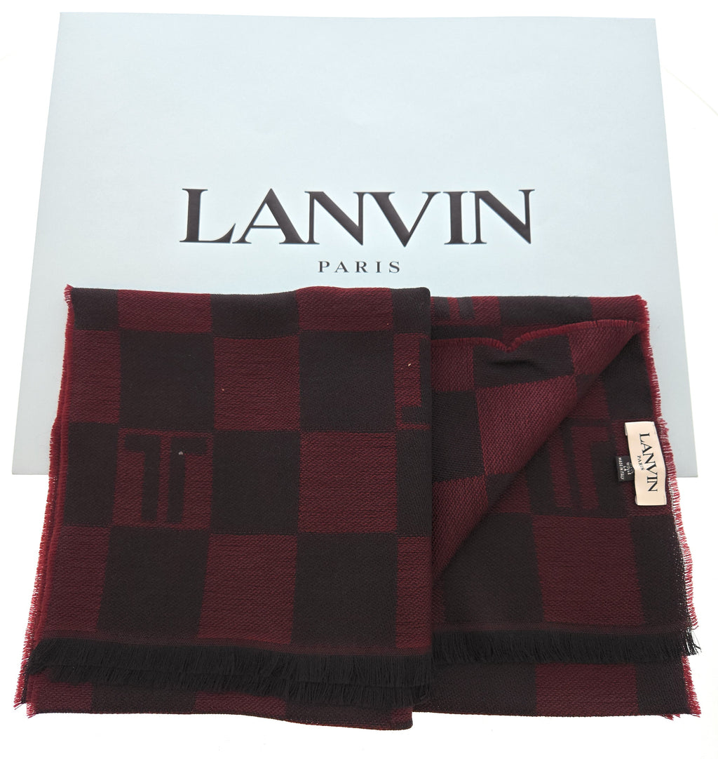 Lanvin Red Elegant Black with Modern Striped 100% Wool Scarf