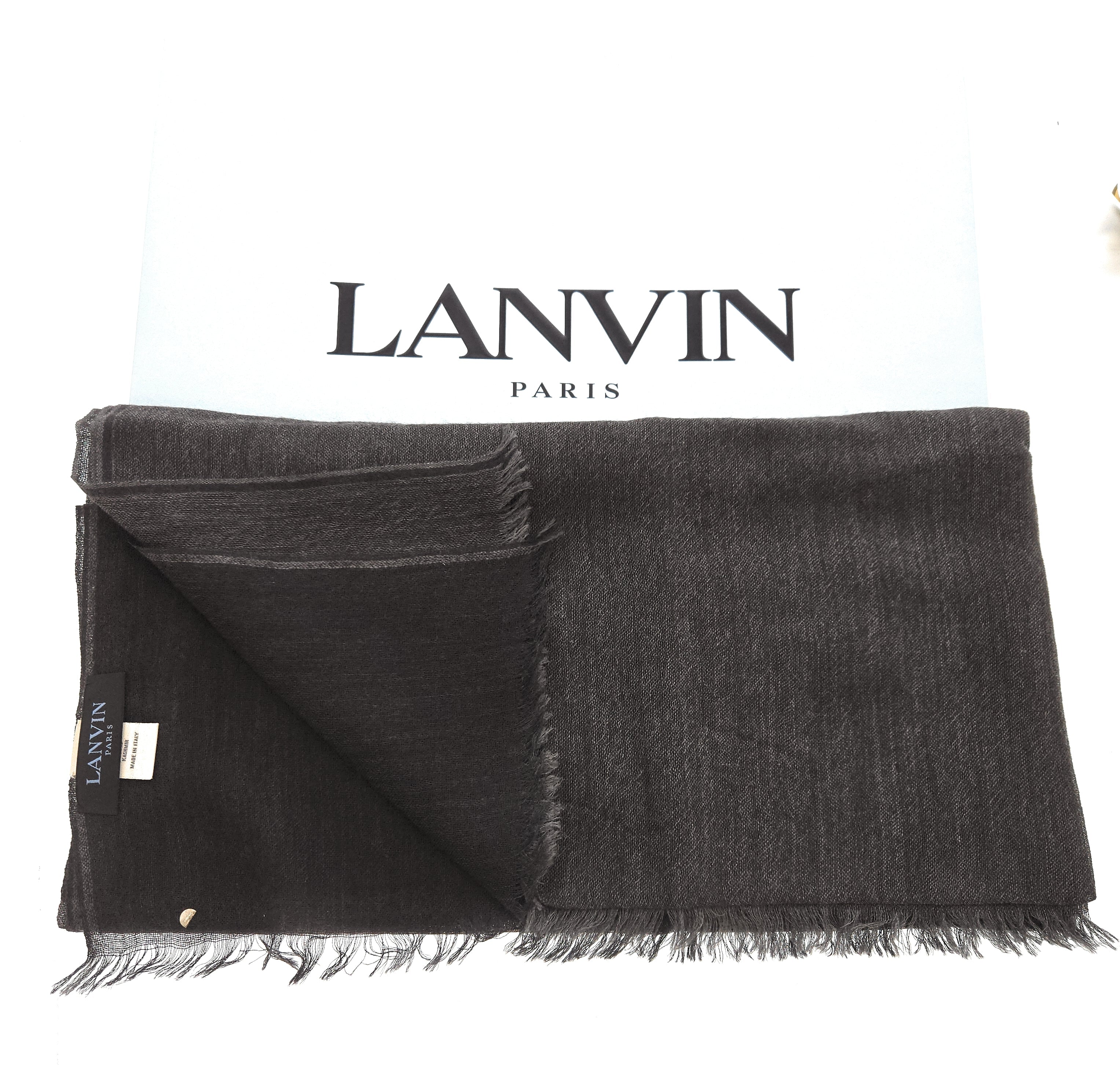 Lanvin Gray Luxurious Modern 100% Cashmere Scarf