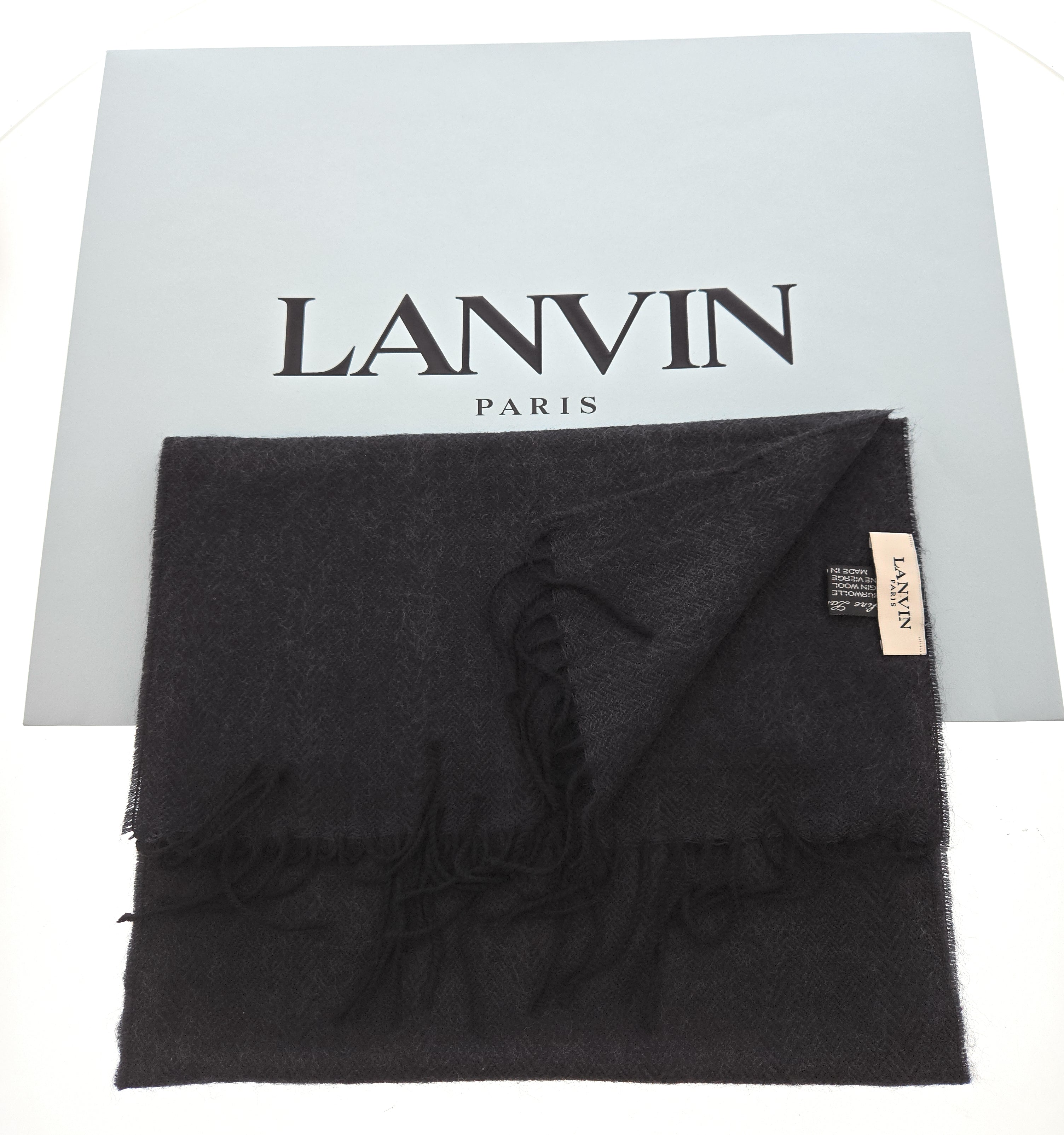 Lanvin Black Luxurious Modern 100% Wool Scarf