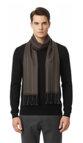 Lanvin 100% Wool Scarf – Brown Pinstripe, Lightweight Fringed Design