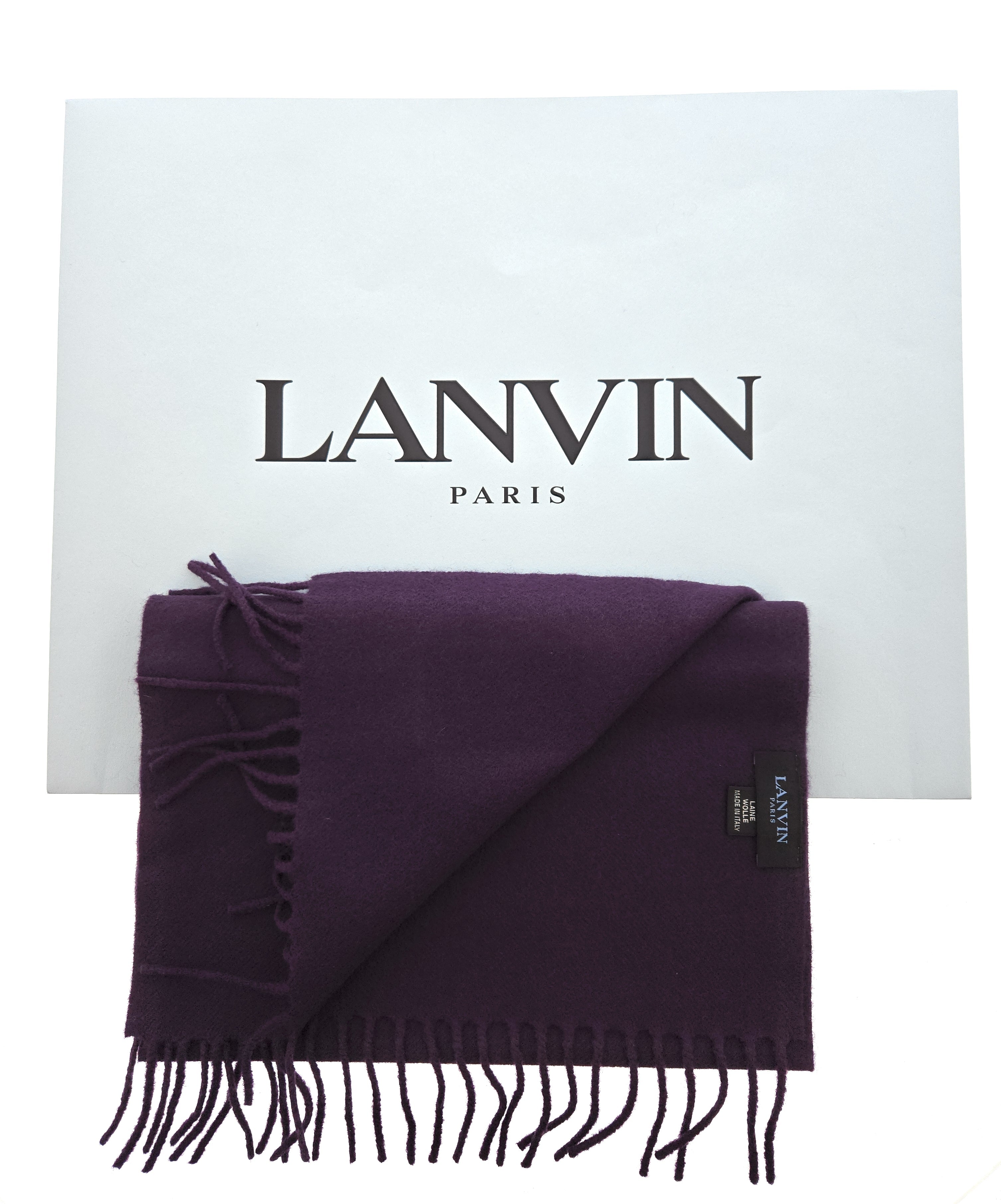 Lanvin Soft Luxurious 100% Wool Purple Fringe Scarf