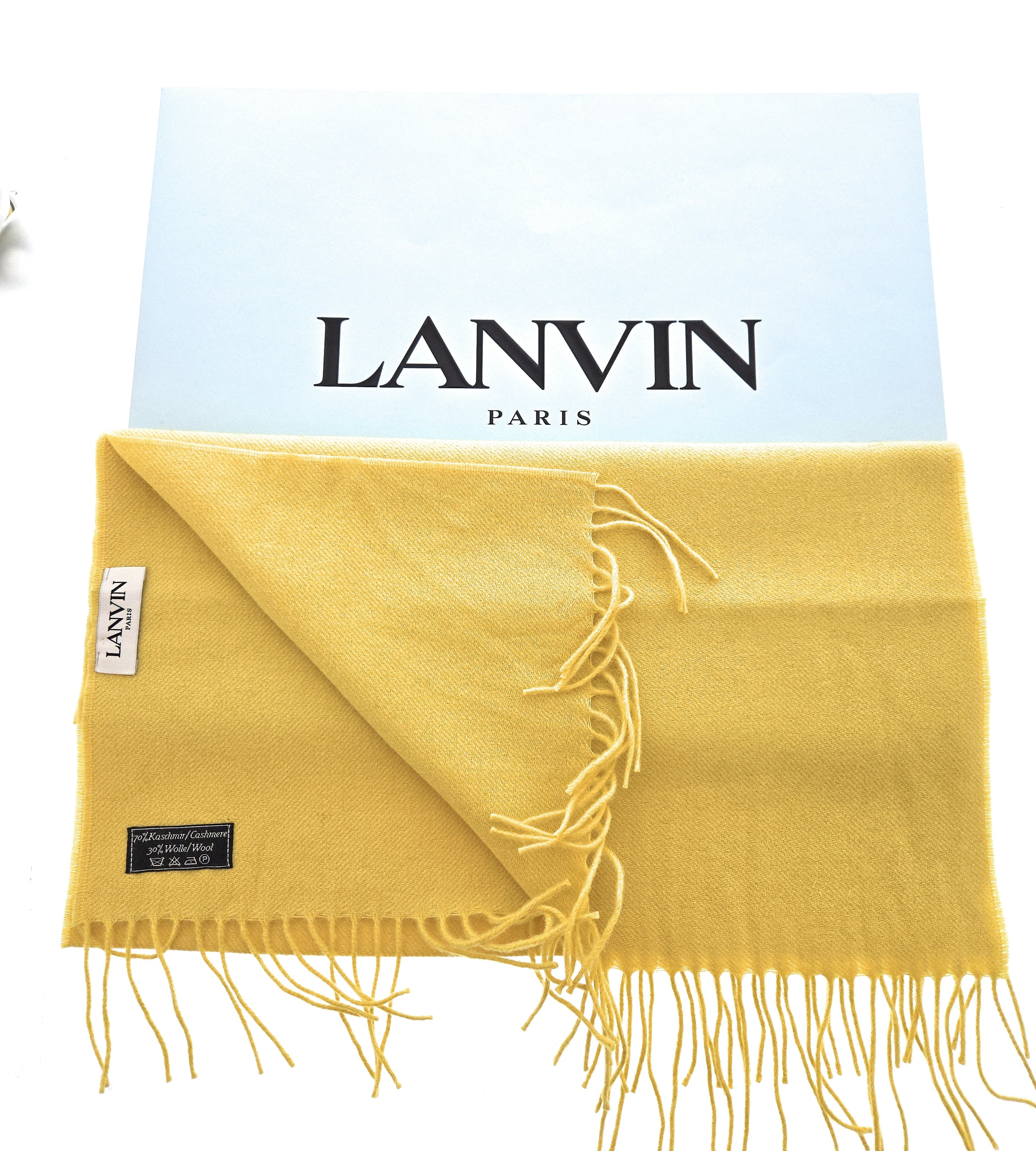 Lanvin Soft Luxurious Cashmere and Wool Yellow Fringe Scarf