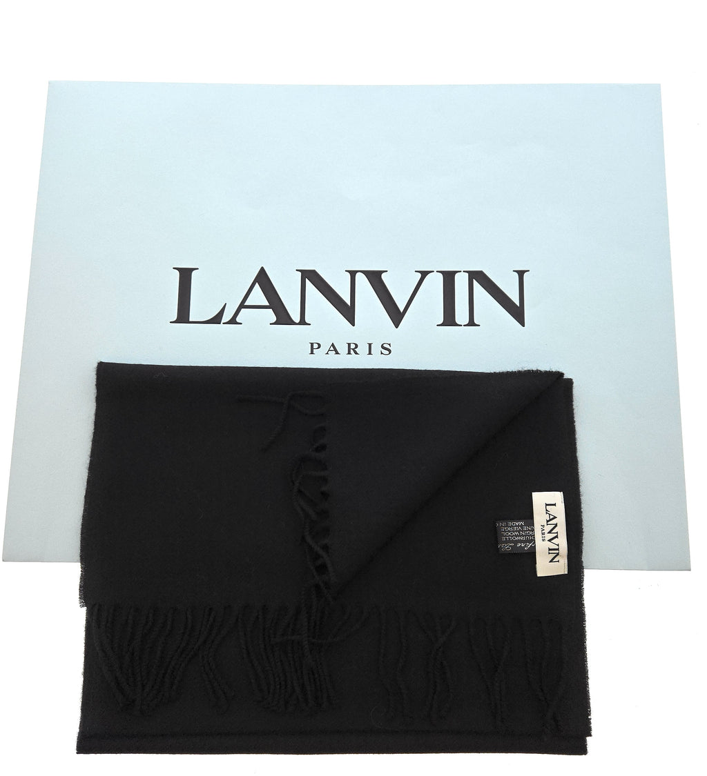 Lanvin 100% Wool Scarf - Black Luxurious Wrap with Fringe