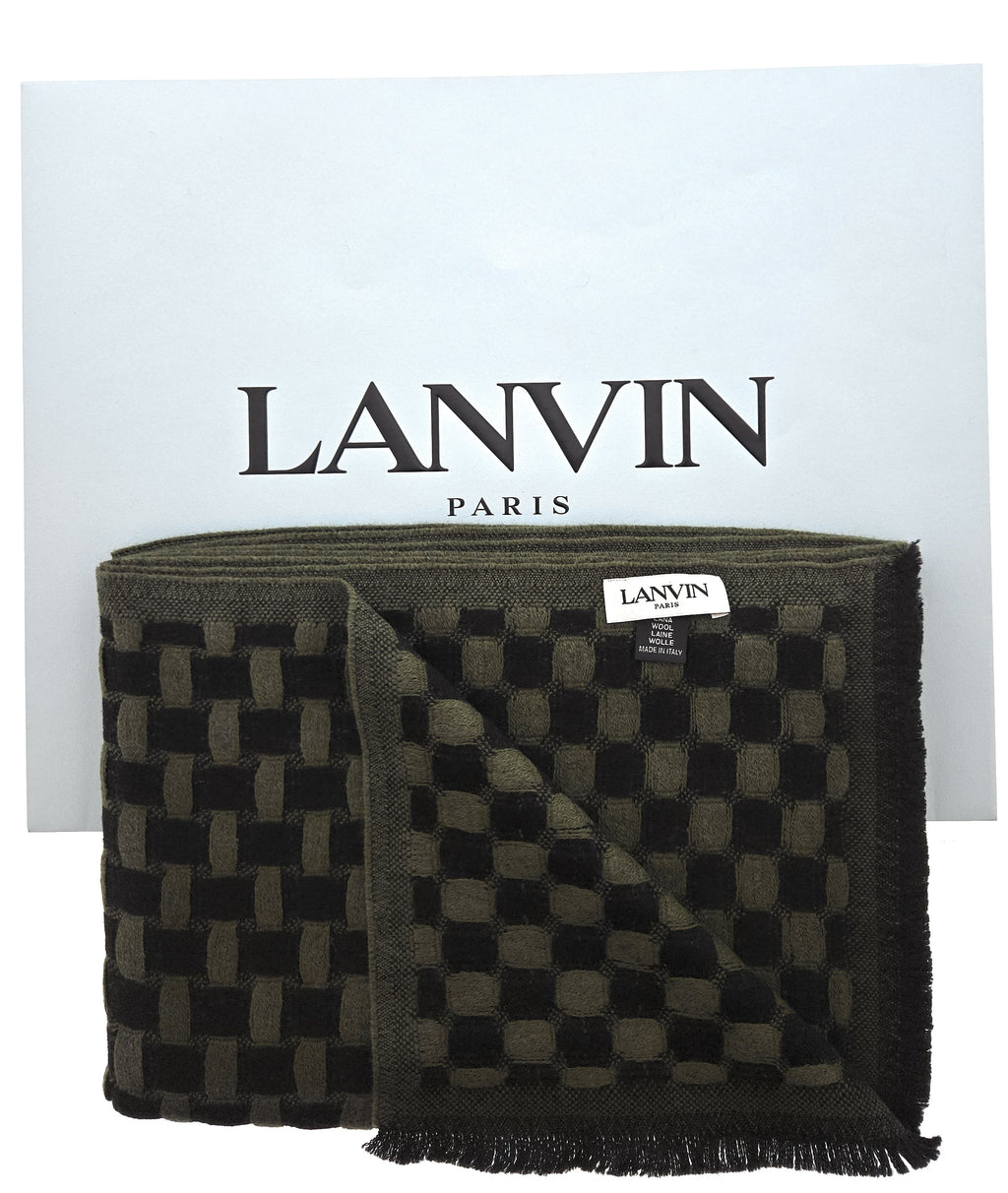 Lanvin Soft Luxurious 100% Wool Green Fringe Scarf