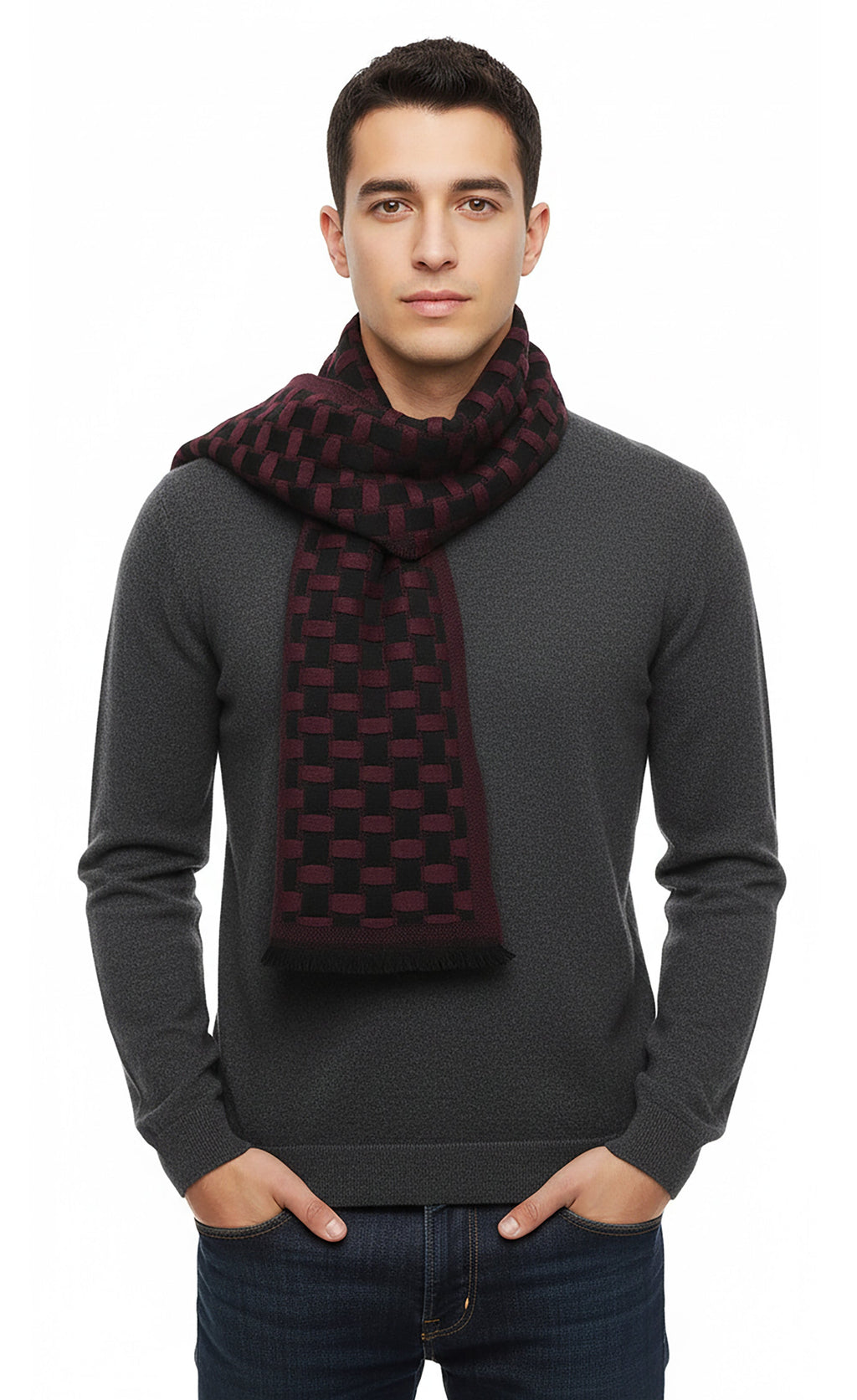 Lanvin Soft Luxurious 100% Wool Red Fringe Scarf