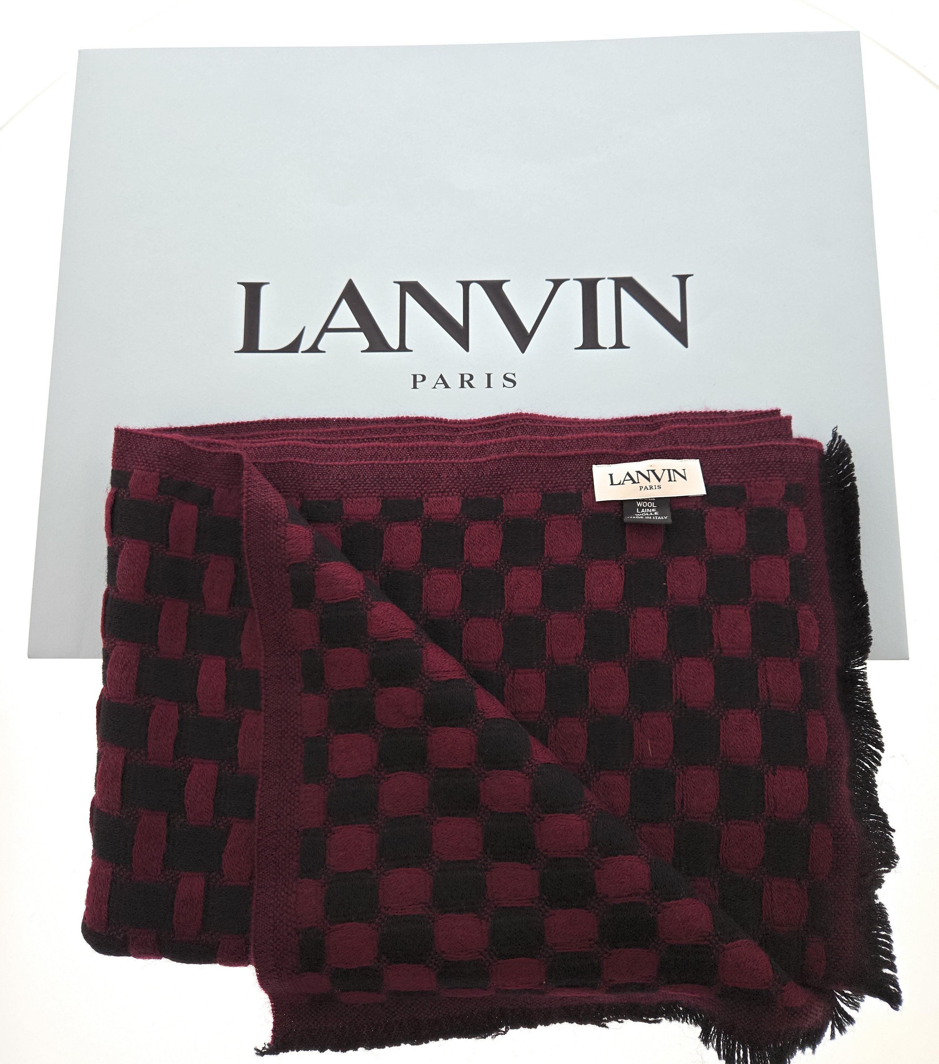 Lanvin Soft Luxurious 100% Wool Red Fringe Scarf