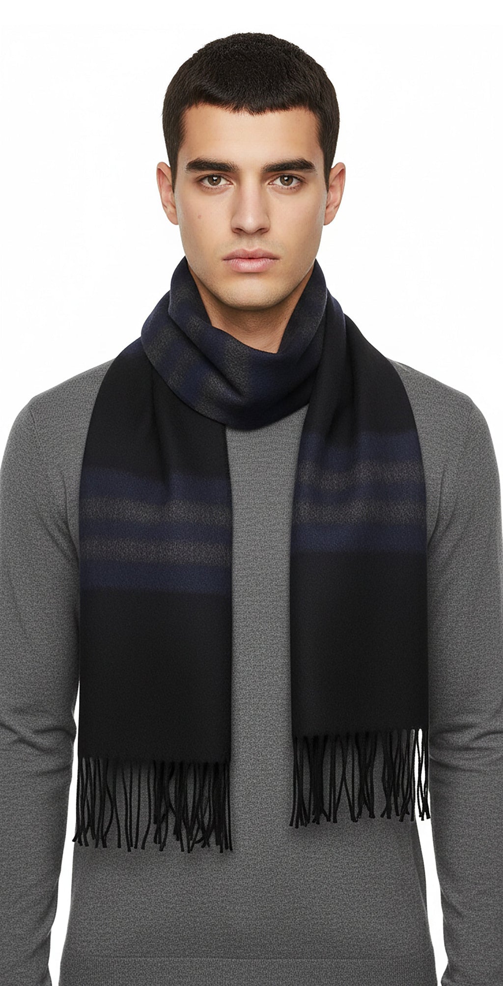 Lanvin Soft Luxurious 100% Cashmere Blue Fringe Scarf