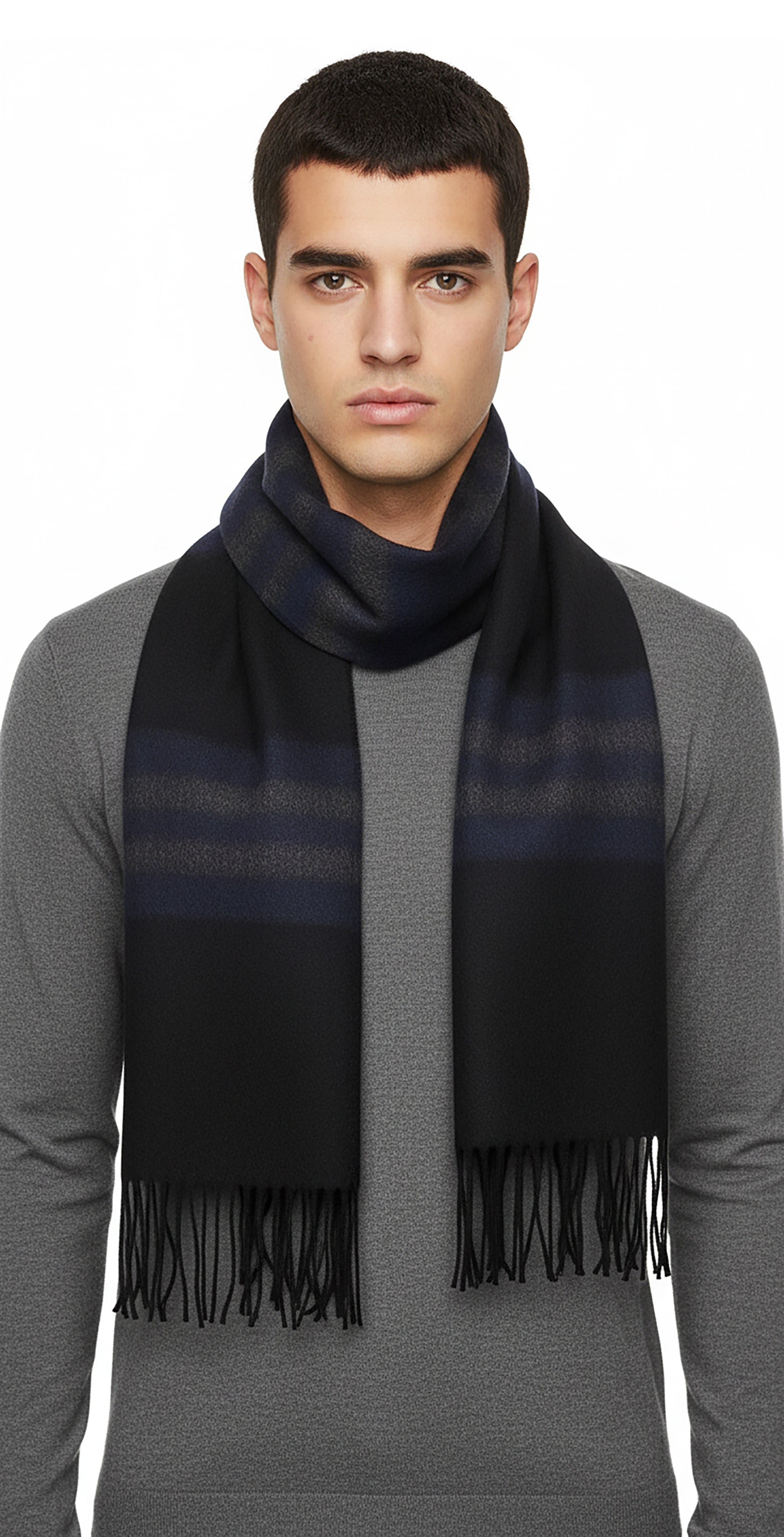 Lanvin Soft Luxurious 100% Cashmere Blue Fringe Scarf