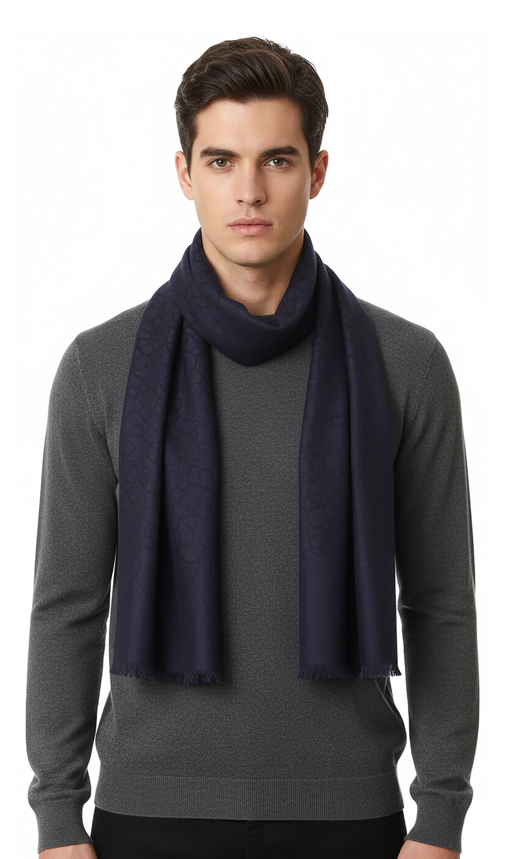 Lanvin Soft Luxurious 100% Wool Blue Fringe Scarf