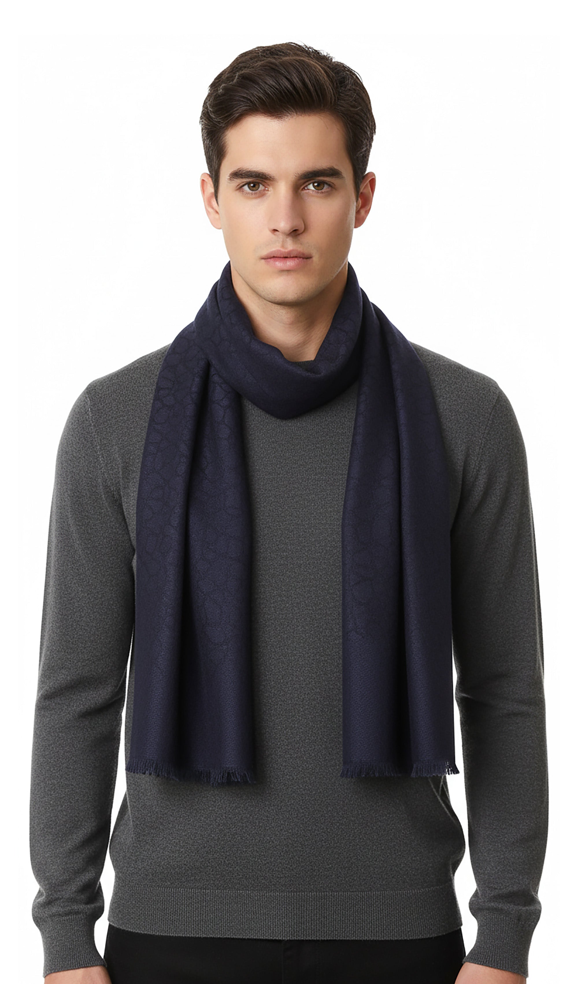 Lanvin Soft Luxurious 100% Wool Blue Fringe Scarf