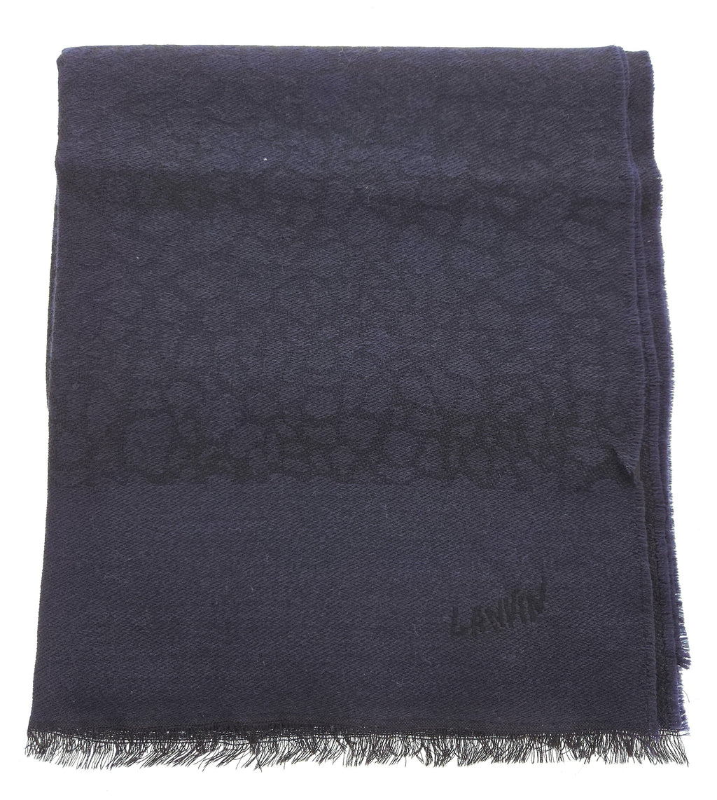 Lanvin Soft Luxurious 100% Wool Blue Fringe Scarf