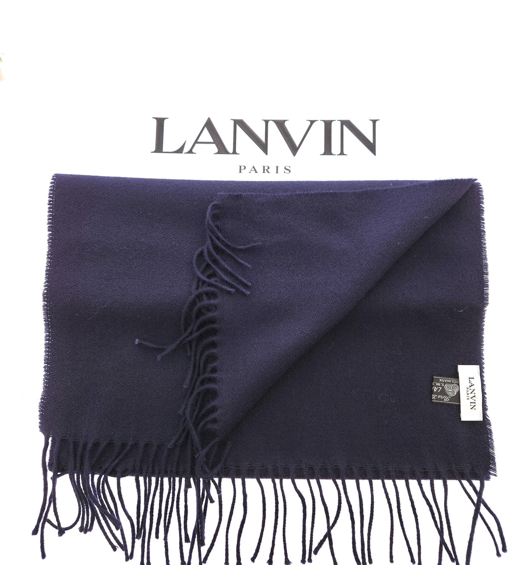 Lanvin Soft Luxurious 100% Wool Navy Fringe Scarf