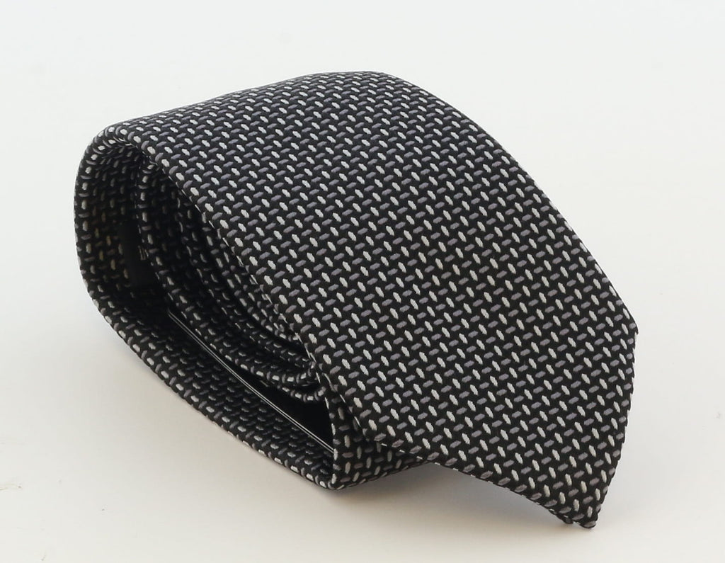 Emporio Armani Mens Black & Grey Grey Dotted Tie – Made in Italy