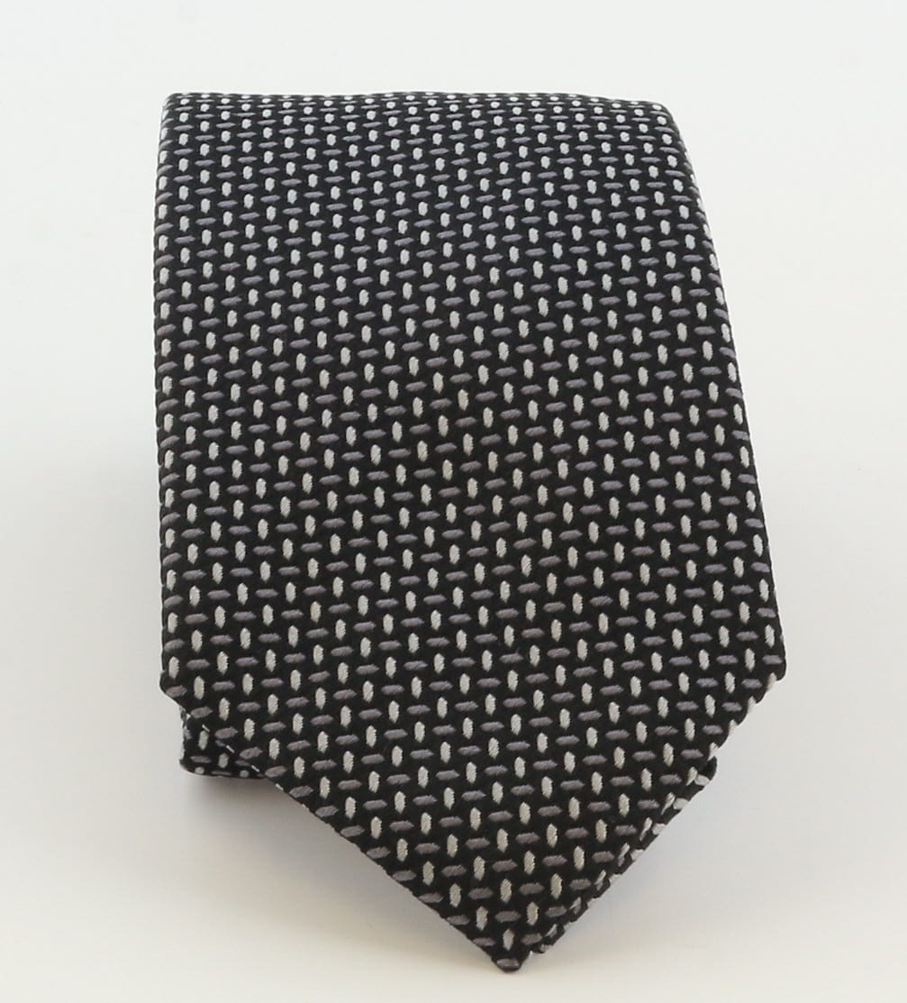 Emporio Armani Mens Black & Grey Grey Dotted Tie – Made in Italy