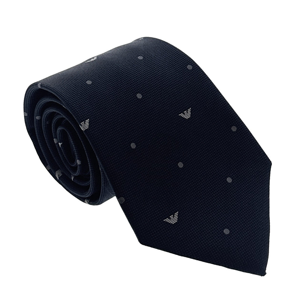Emporio Armani Men’s Eagle Logo Pattern Silk Tie, Night Blue, 3