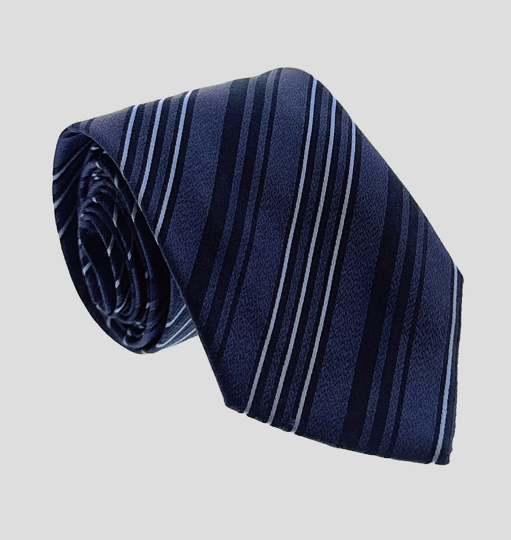 Emporio Armani Mens Blue Striped Tie – Made in Italy
