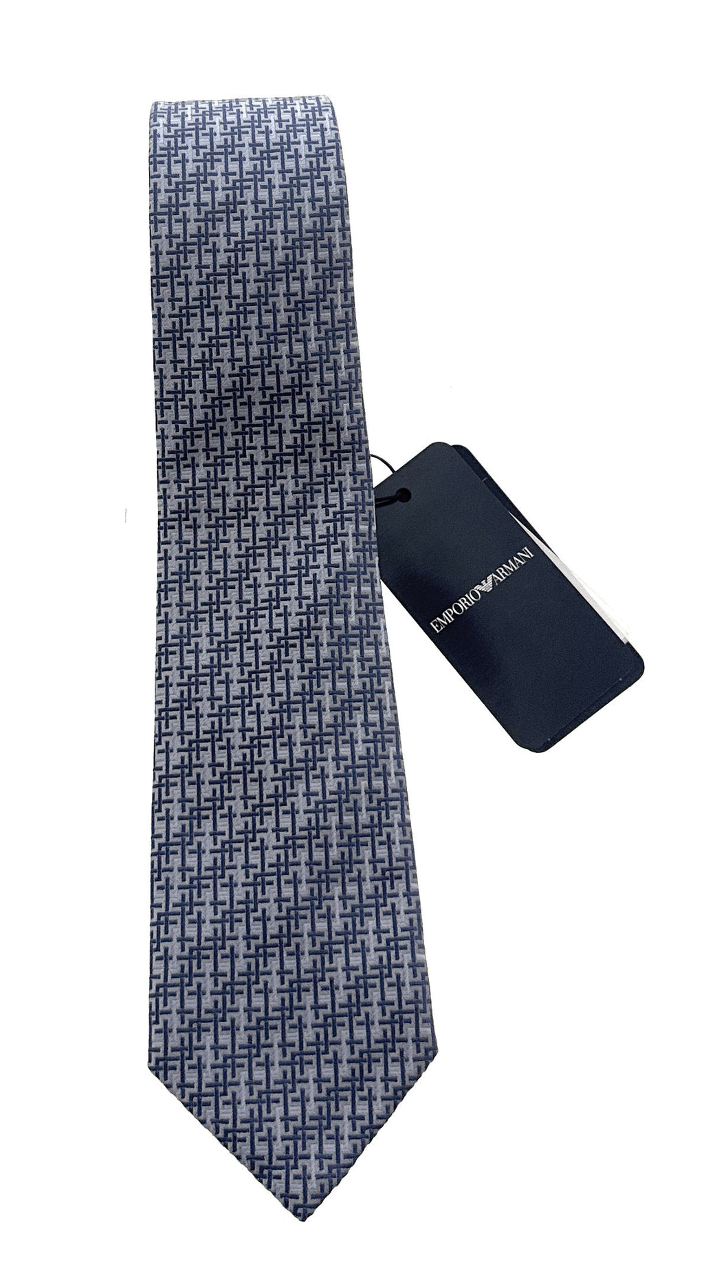 Emporio Armani Men’s Light Blue Maze Pattern Silk Necktie, 3''