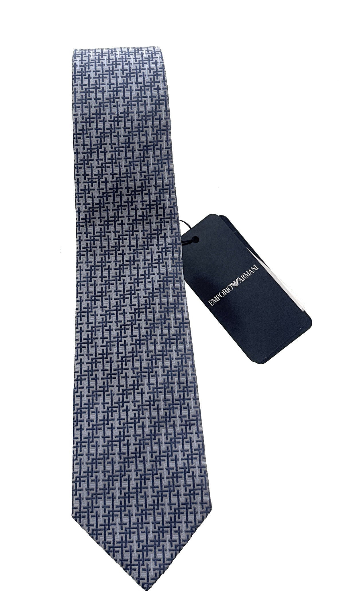 Emporio Armani Men’s Light Blue Maze Pattern Silk Necktie, 3''