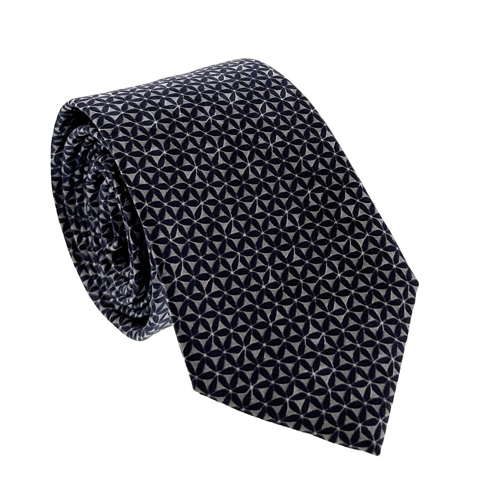 Emporio Armani Mens Peacot Blue Geometric Tie – Made in Italy