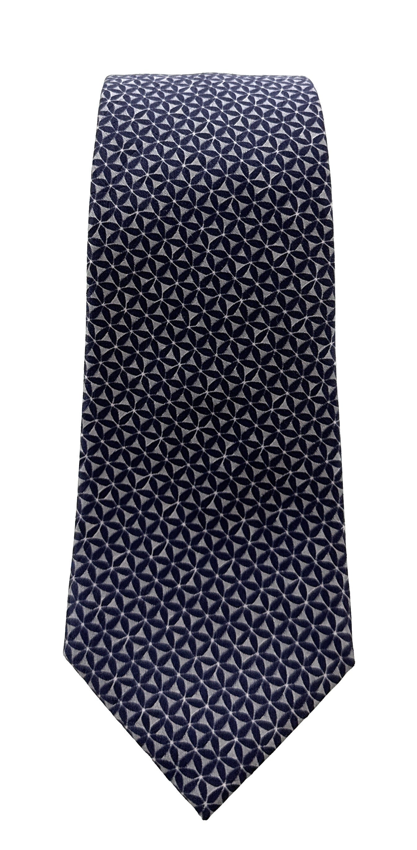 Emporio Armani Mens Peacot Blue Geometric Tie – Made in Italy