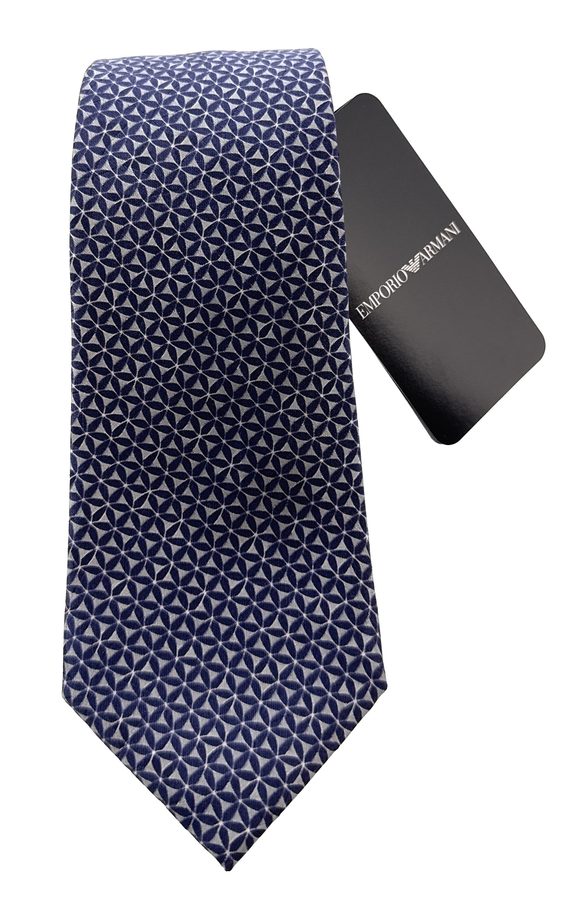 Emporio Armani Mens Peacot Blue Geometric Tie – Made in Italy