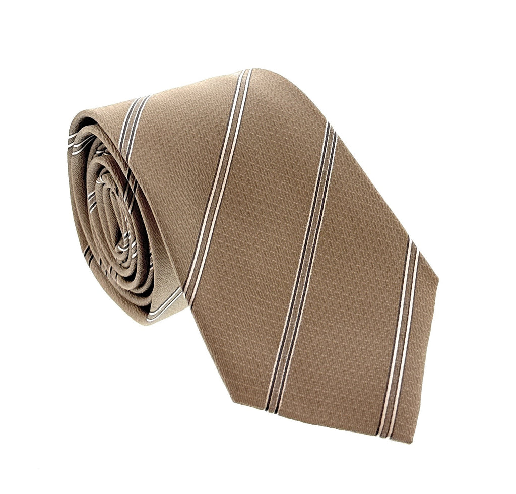 Emporio Armani Men’s Khaki Regimental Stripe Silk Necktie, 3"