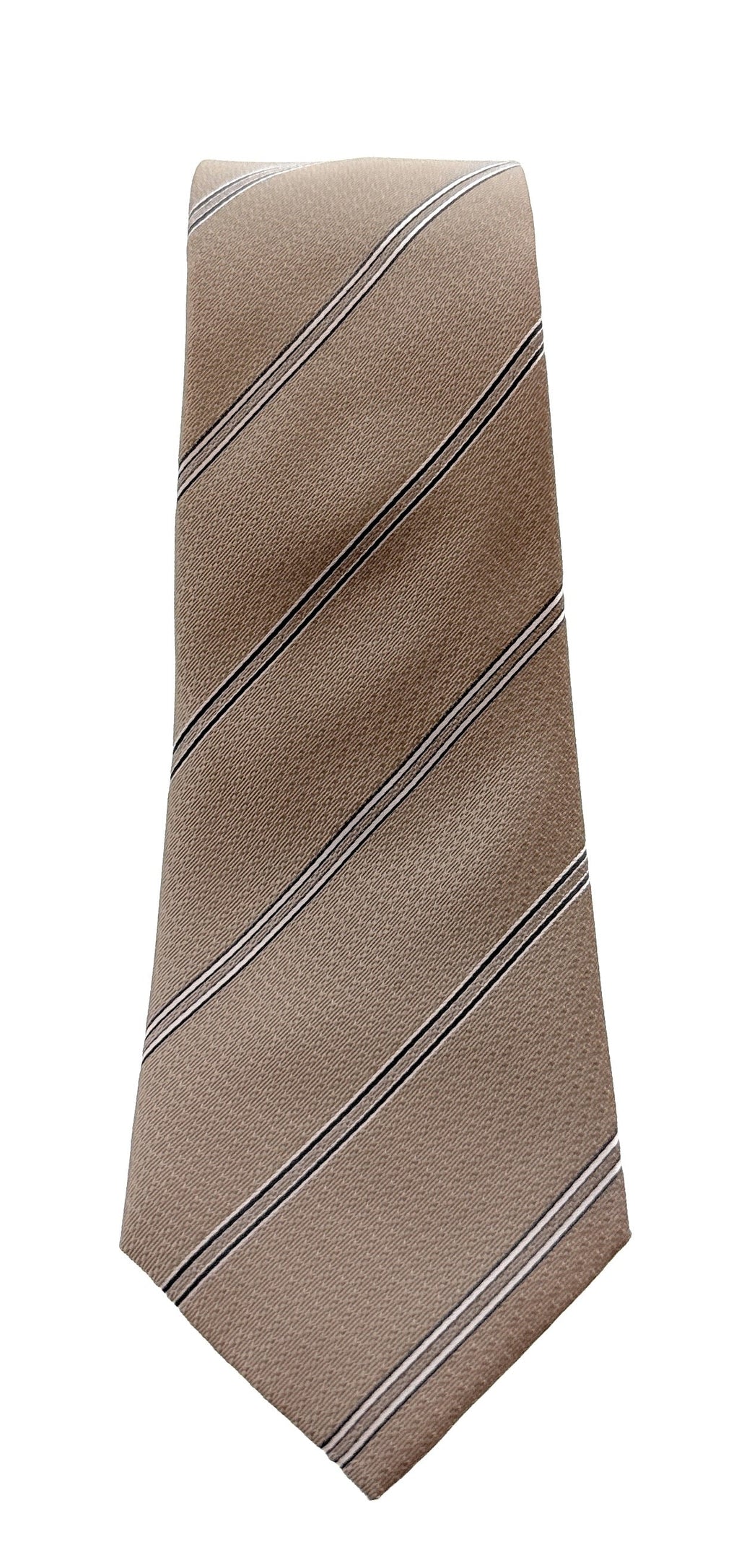Emporio Armani Men’s Khaki Regimental Stripe Silk Necktie, 3"