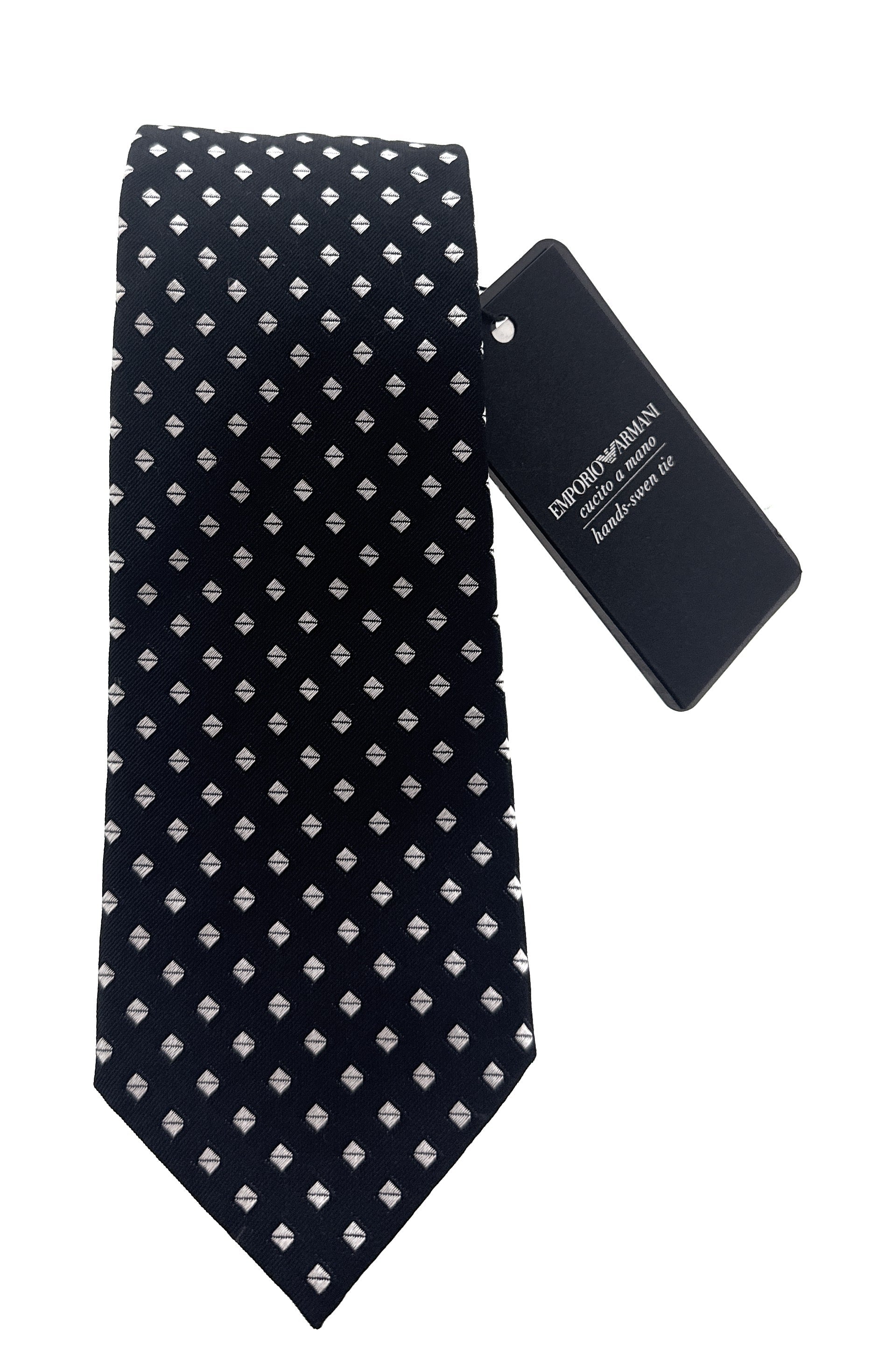 Emporio Armani Black Diamond Dotted Silk Tie – 3in