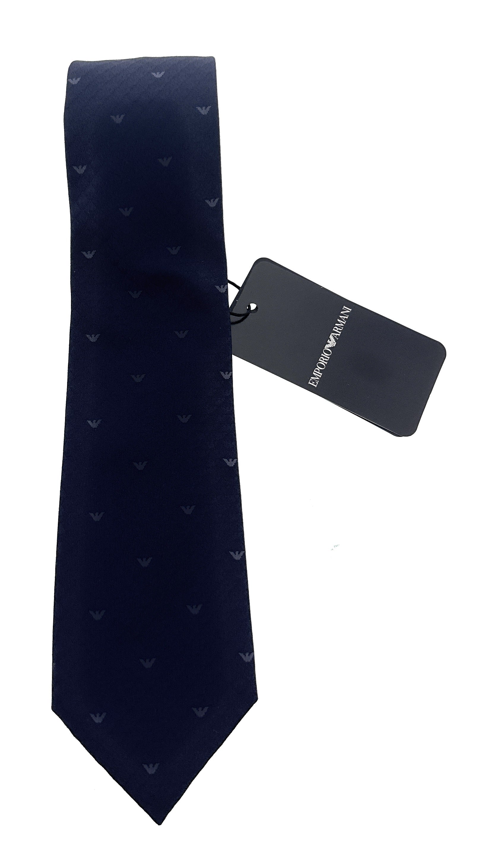 Emporio Armani Navy Blue Armani Logo Pattern Men's Tie – Made in Italy
