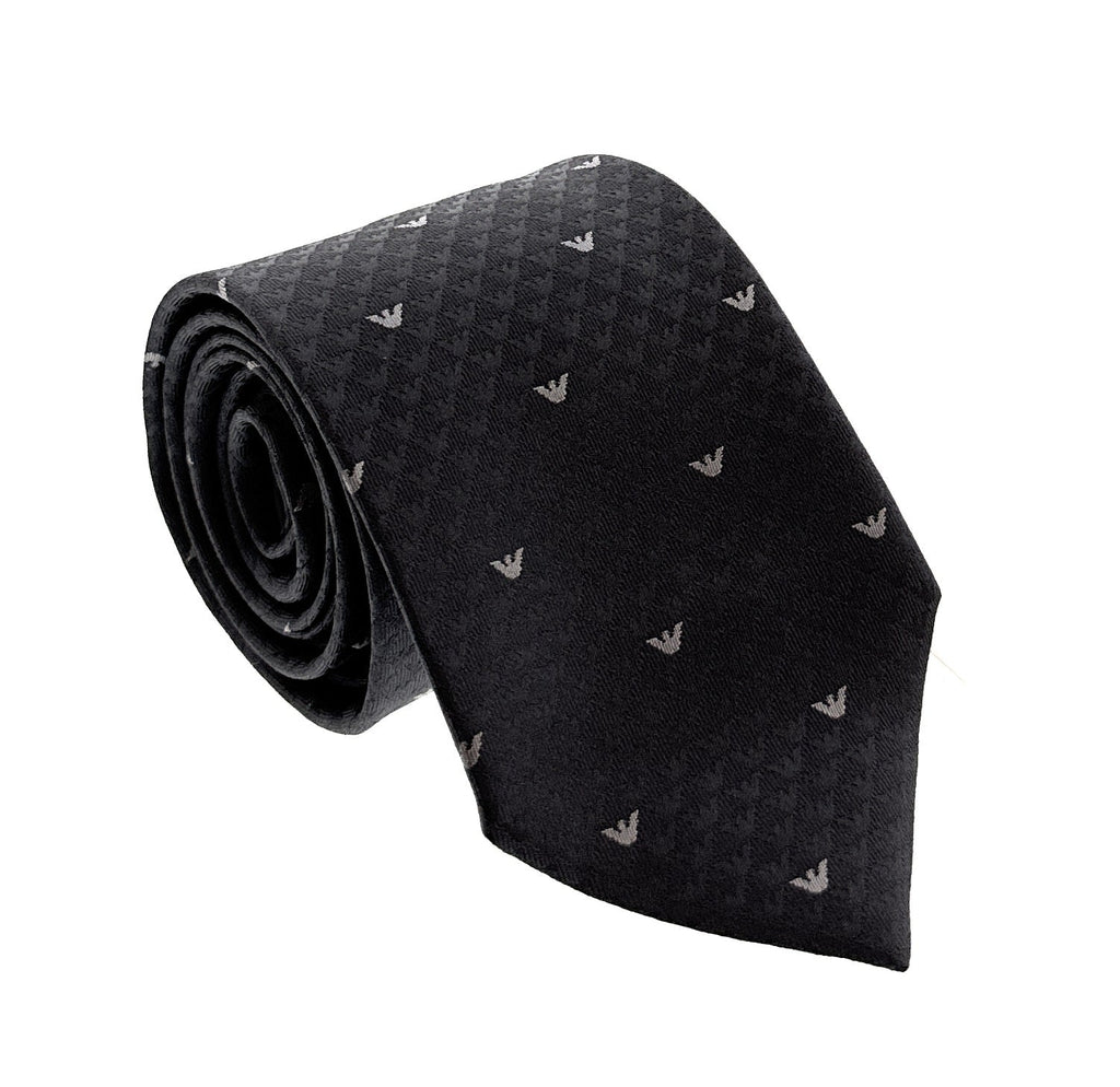 Emporio Armani Men’s Grey Silk Necktie with Logo Print, 3"