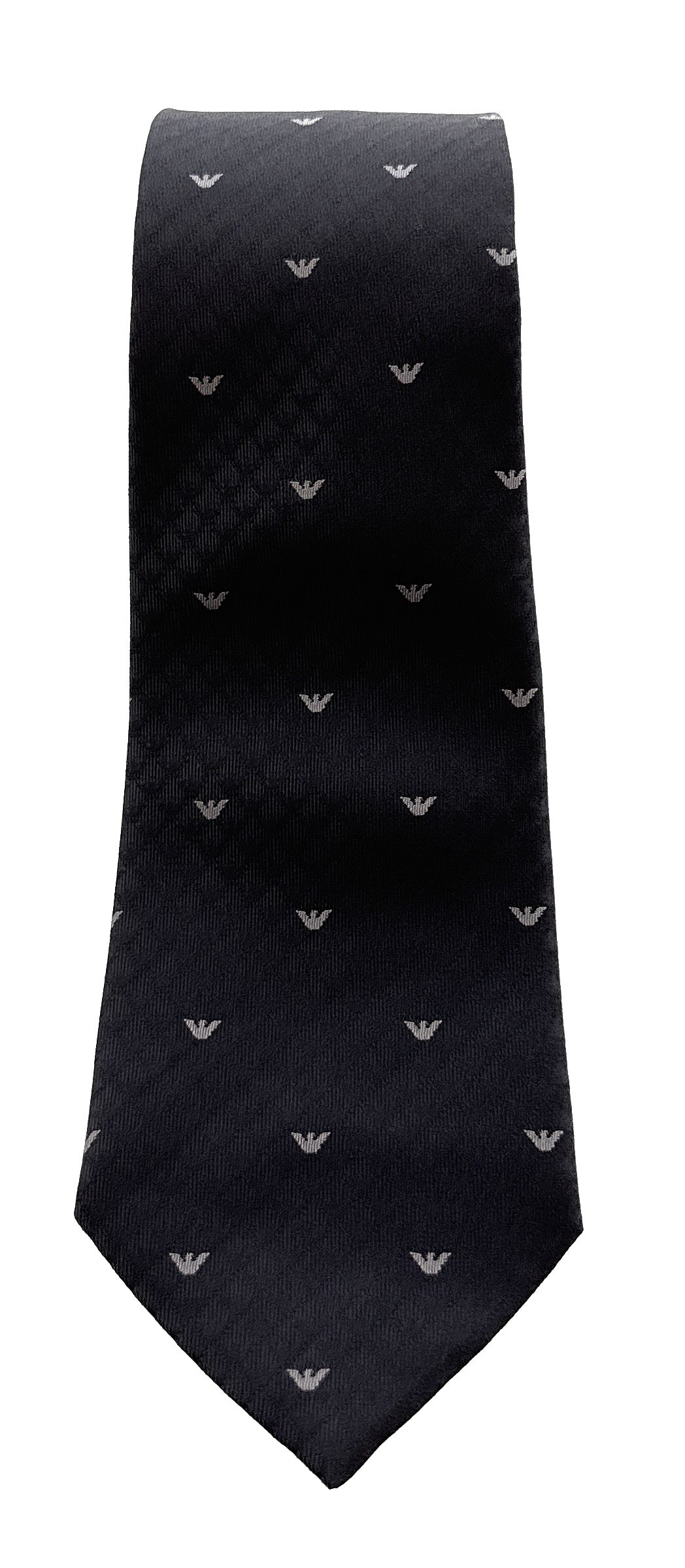 Emporio Armani Men’s Grey Silk Necktie with Logo Print, 3"