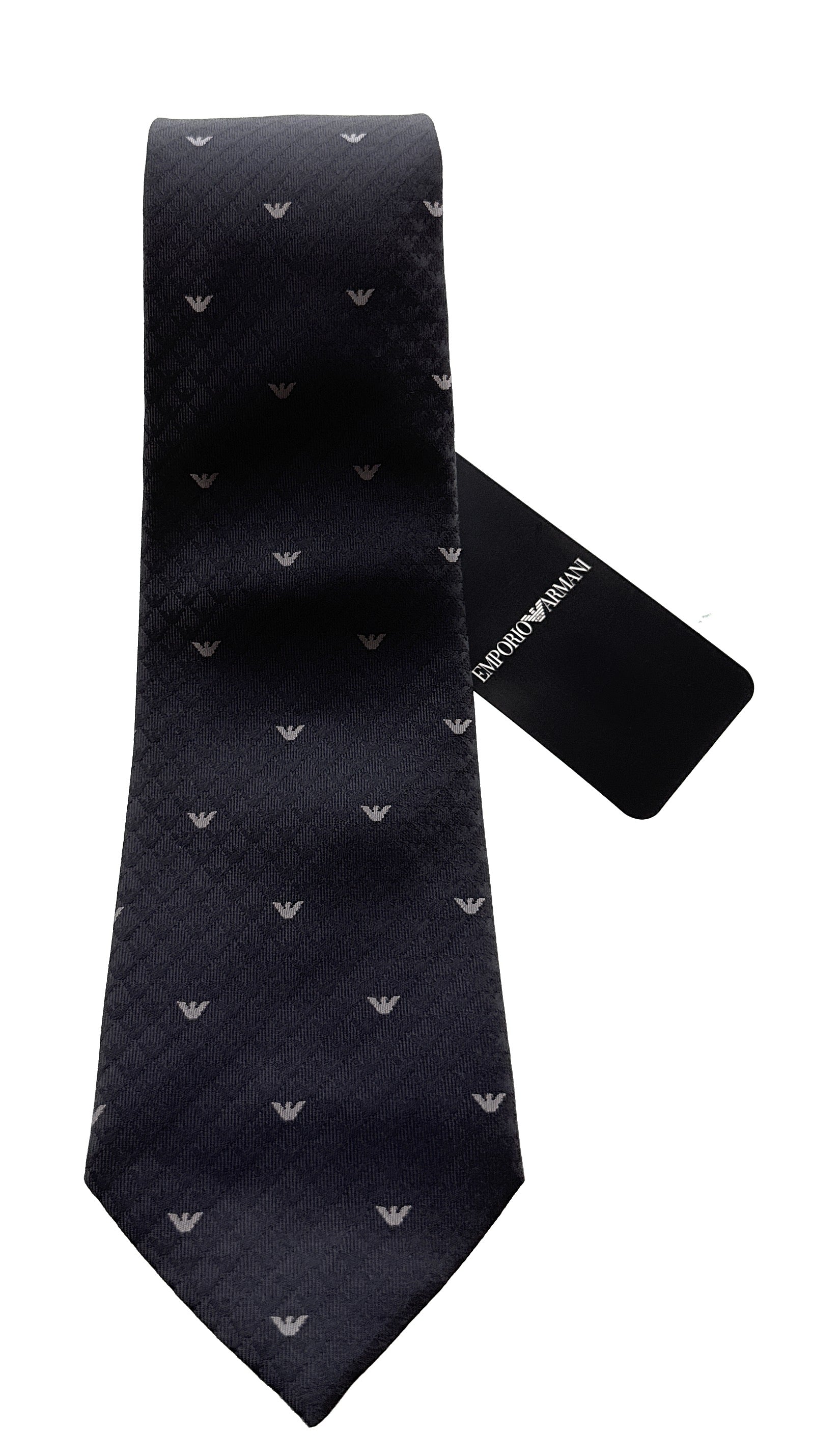 Emporio Armani Men’s Grey Silk Necktie with Logo Print, 3"