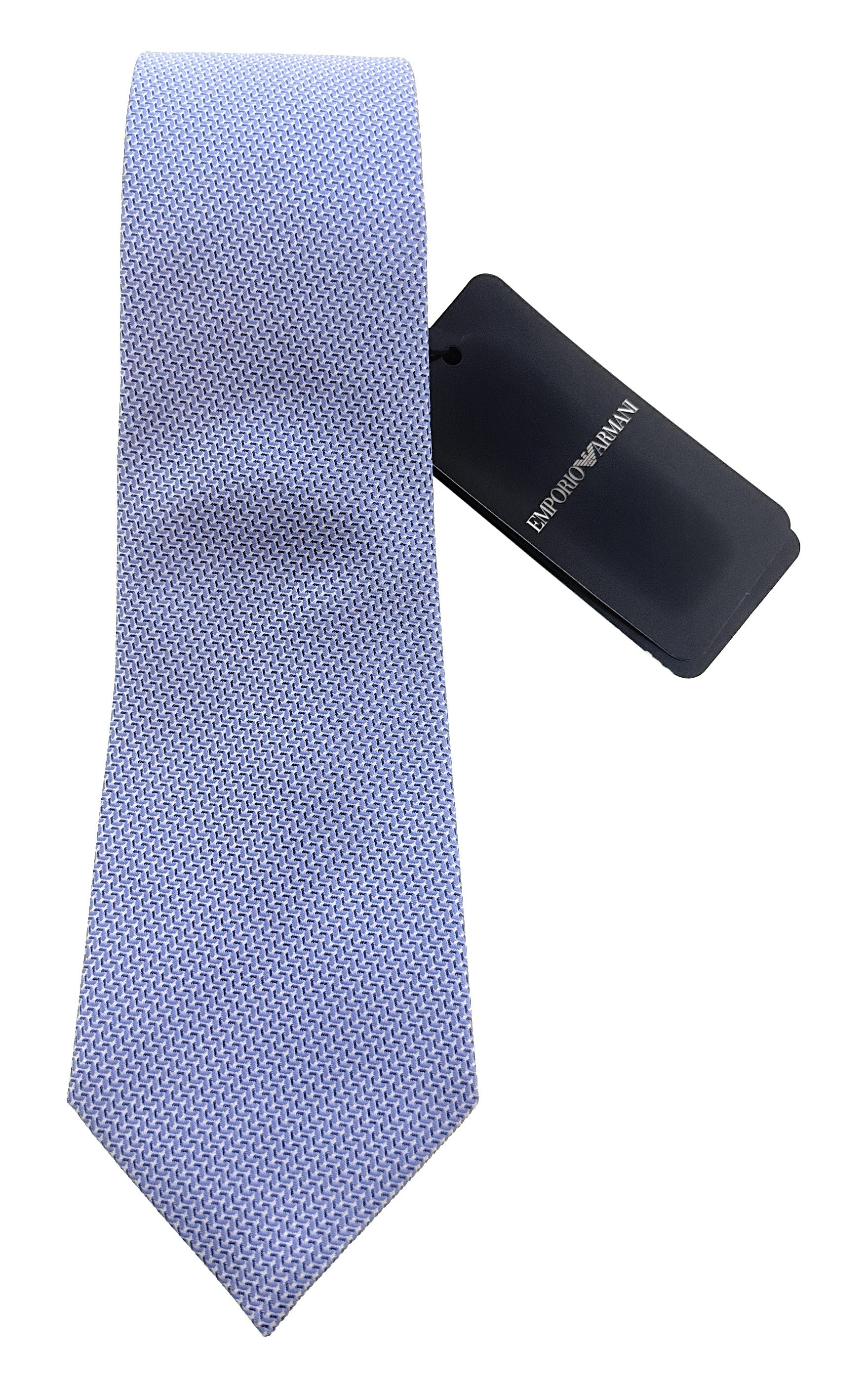 Emporio Armani Men’s Light Blue Herringbone Silk Necktie, 3"