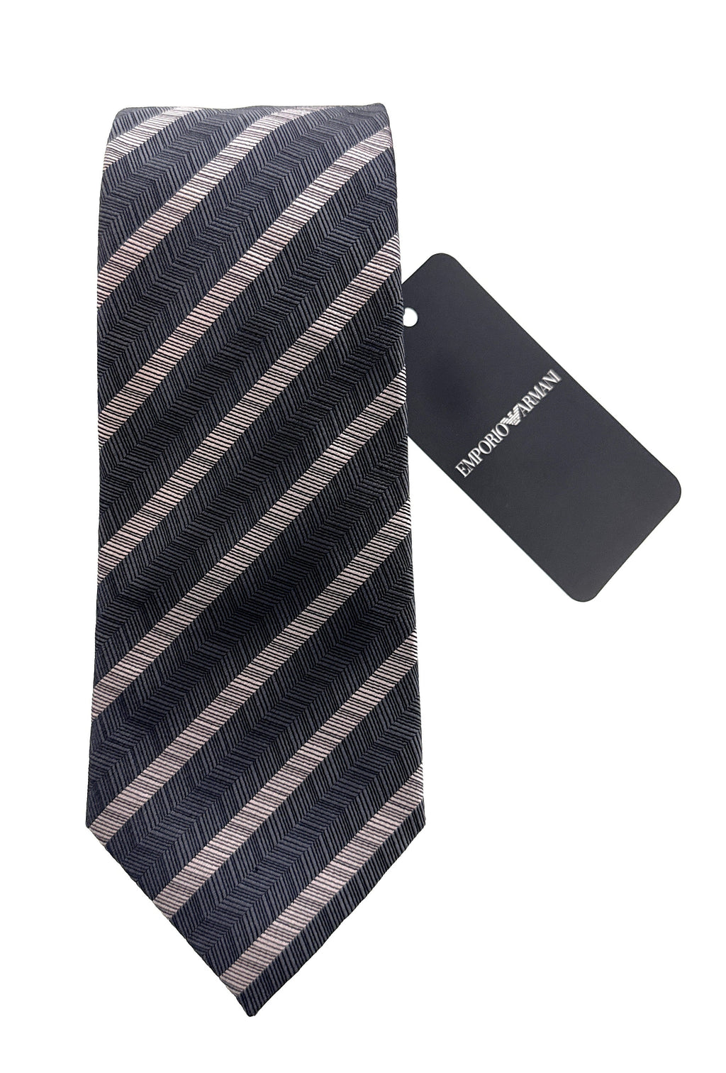 Emporio Armani Mens Grey and Pink Pink Stripe Tie – Made in Italy