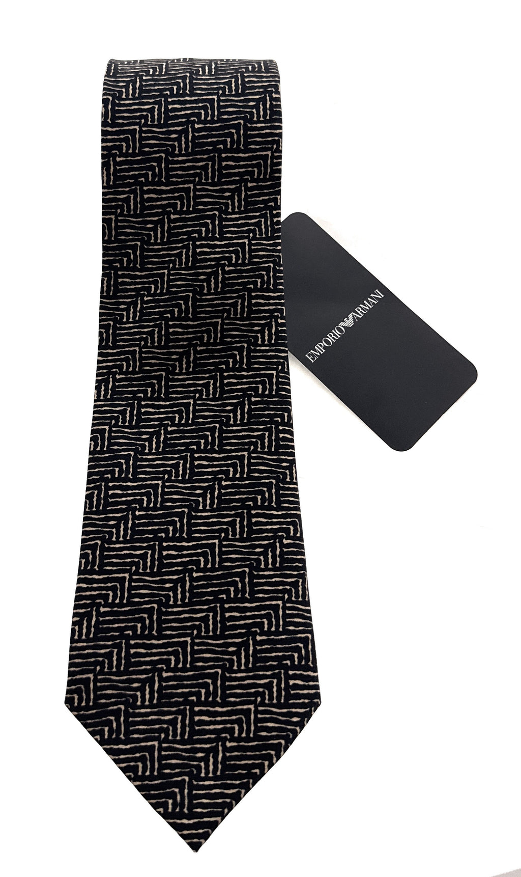 Emporio Armani Mens Black and Nut Brown Maze Tie – Made in Italy