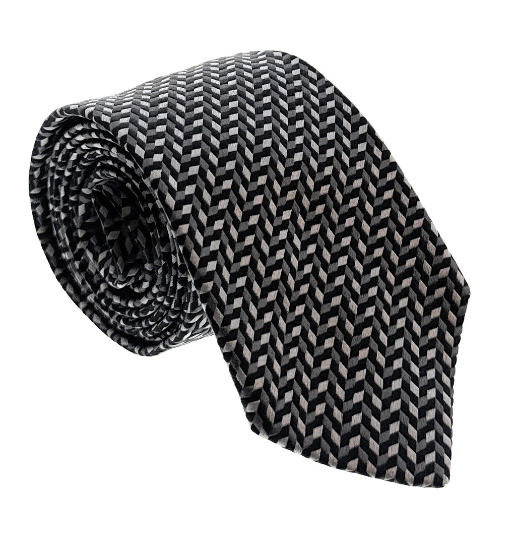 Emporio Armani Mens Shadow Grey Herringbone Tie – Made in Italy