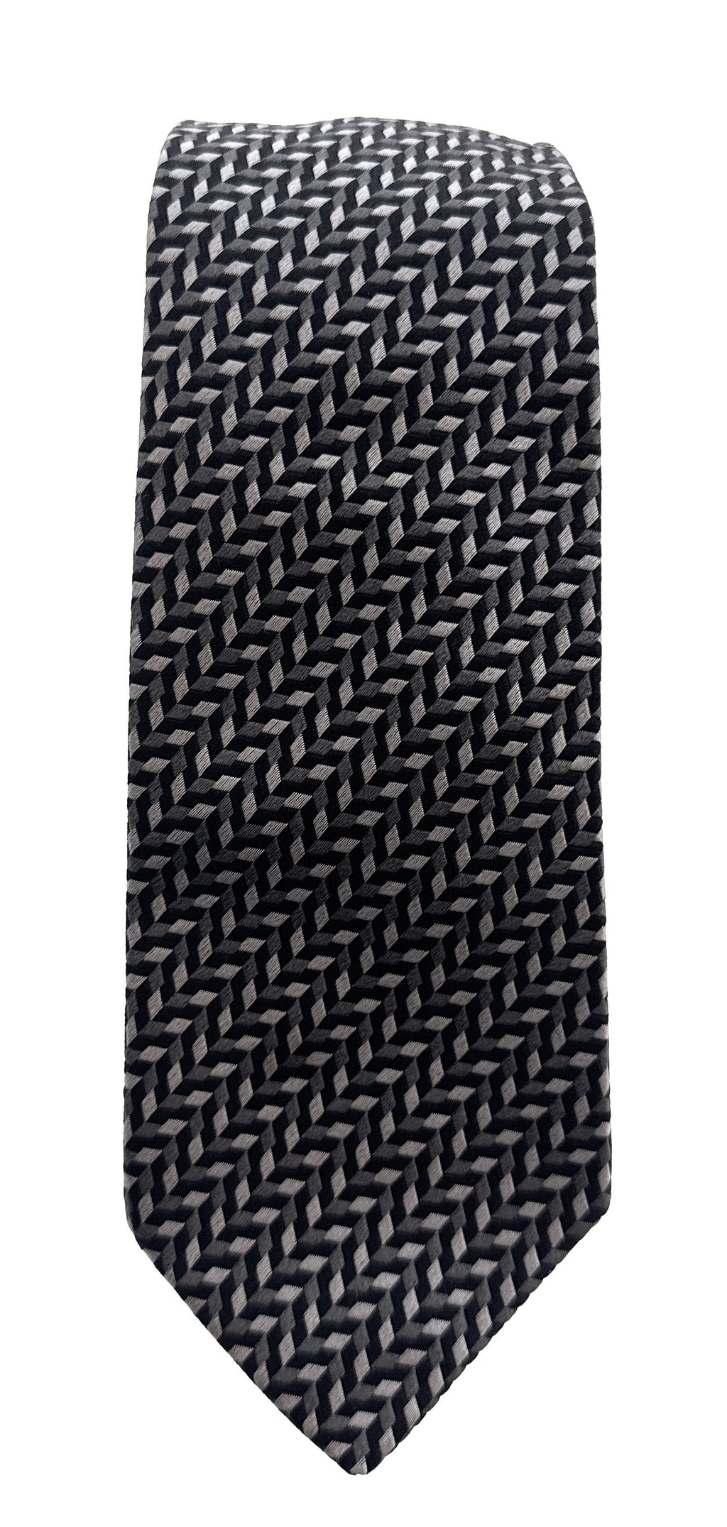 Emporio Armani Mens Shadow Grey Herringbone Tie – Made in Italy