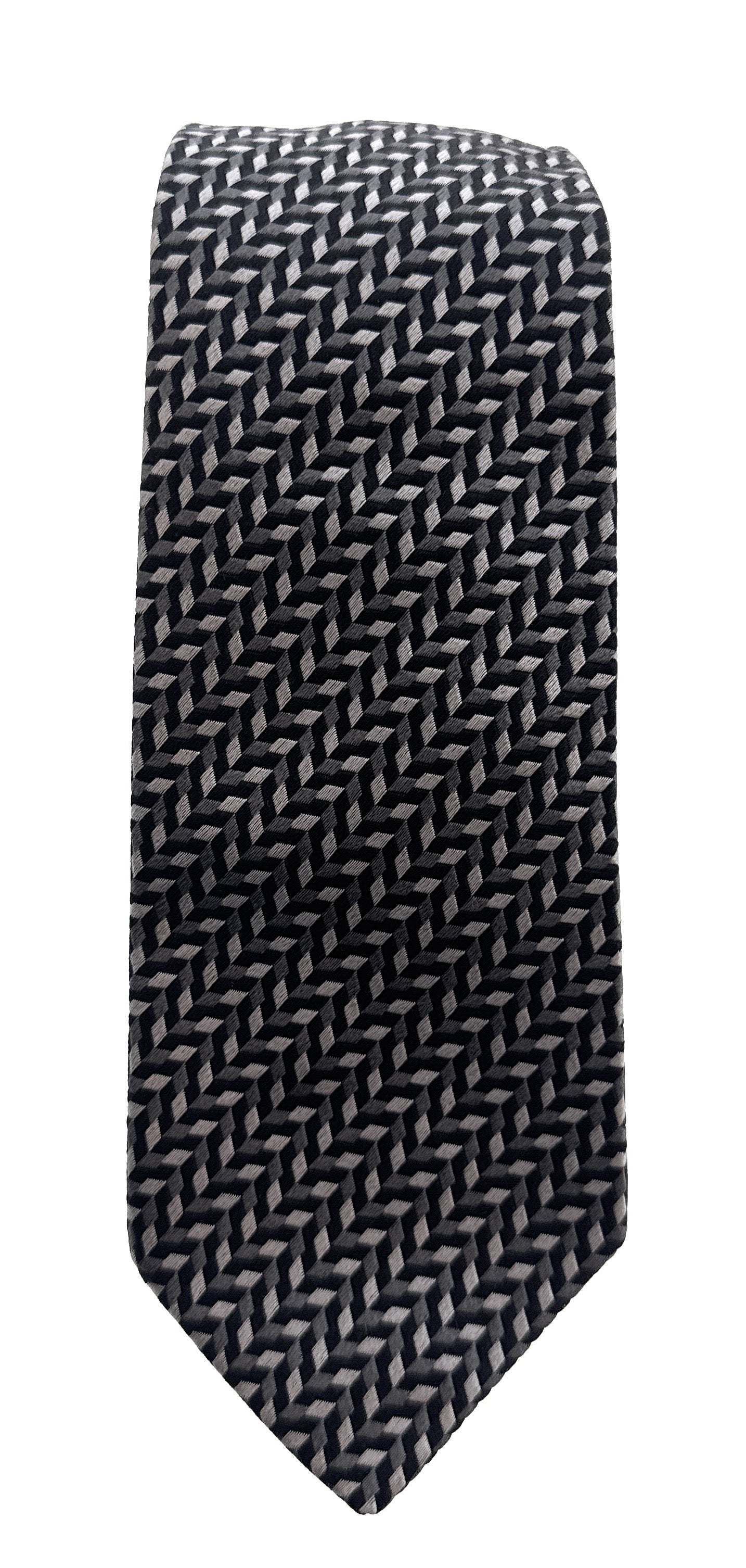 Emporio Armani Mens Shadow Grey Herringbone Tie – Made in Italy