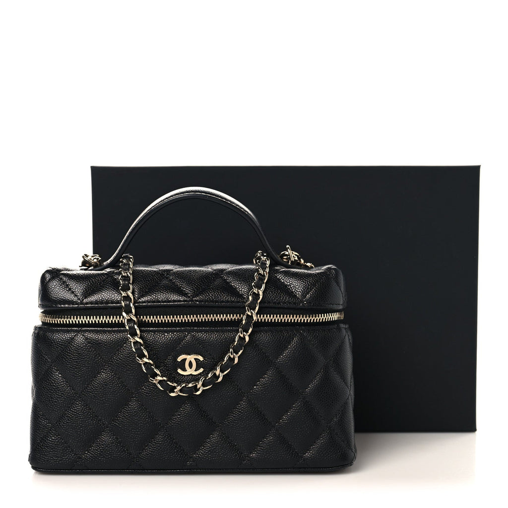 Caviar Quilted Top Handle Slim Vanity With Chain Black