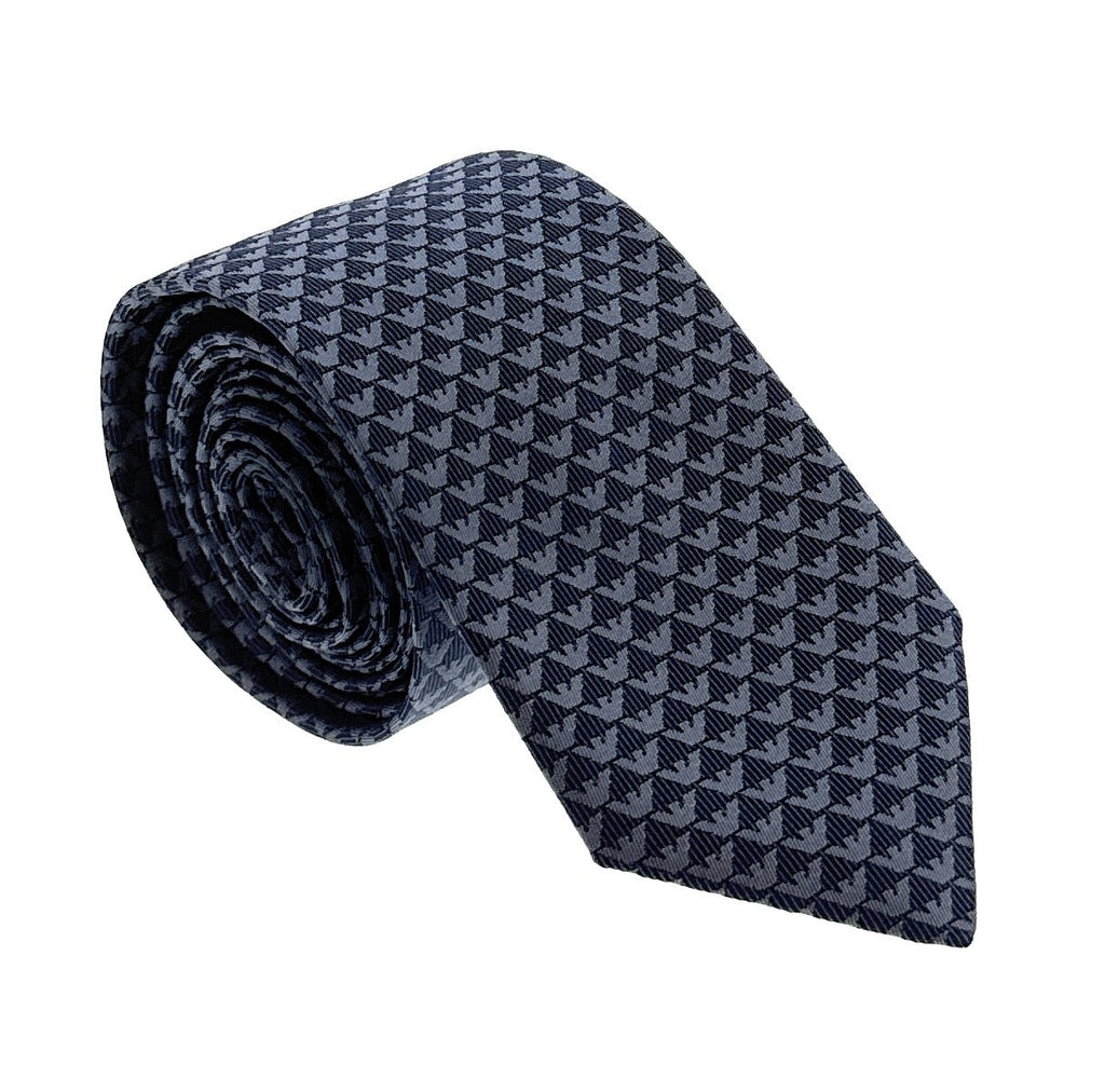 Emporio Armani Men’s Steel Blue Printed Silk Necktie, 3"