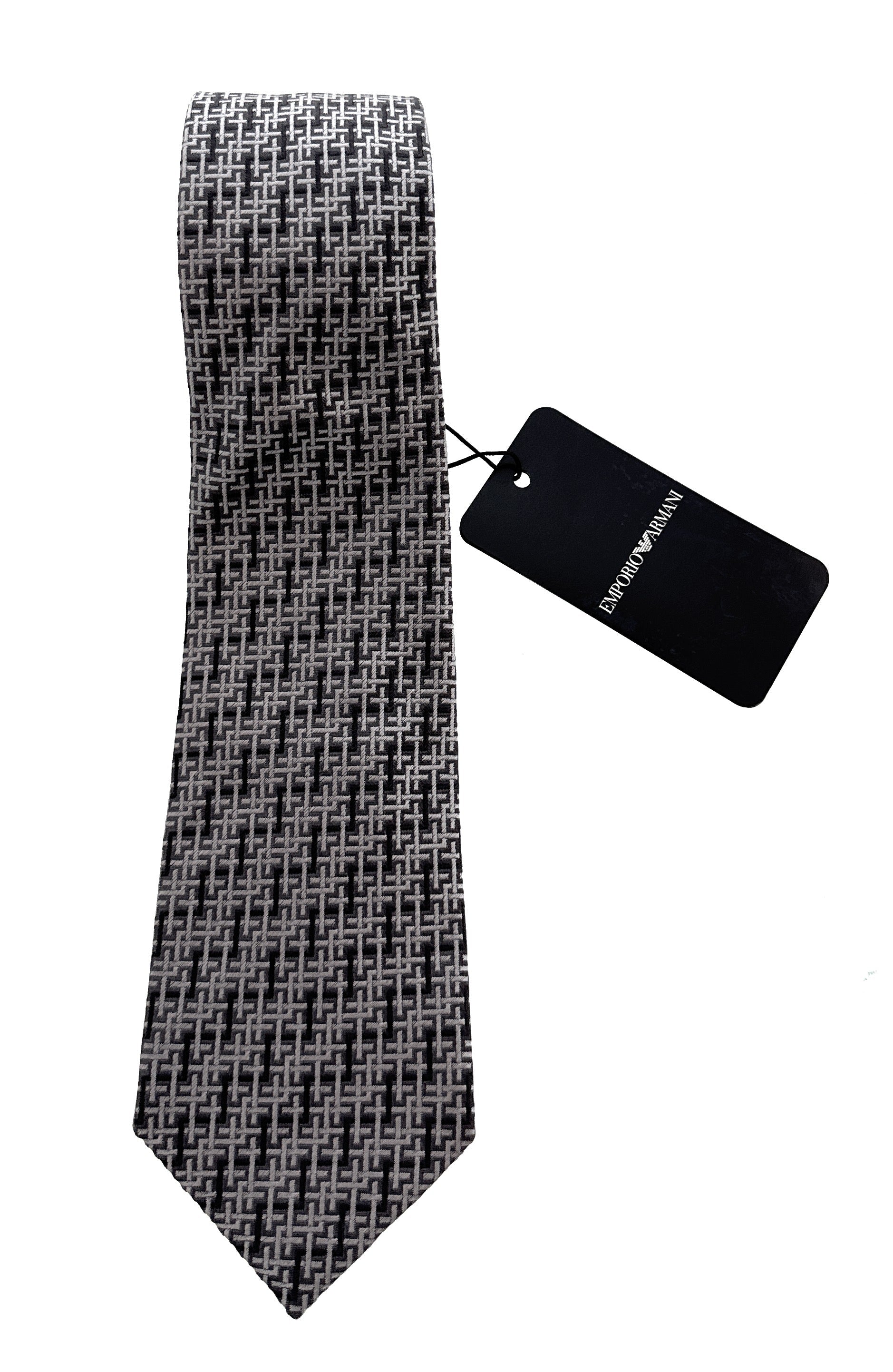 Emporio Armani Cement Grey Geometric Men's Tie, 3"