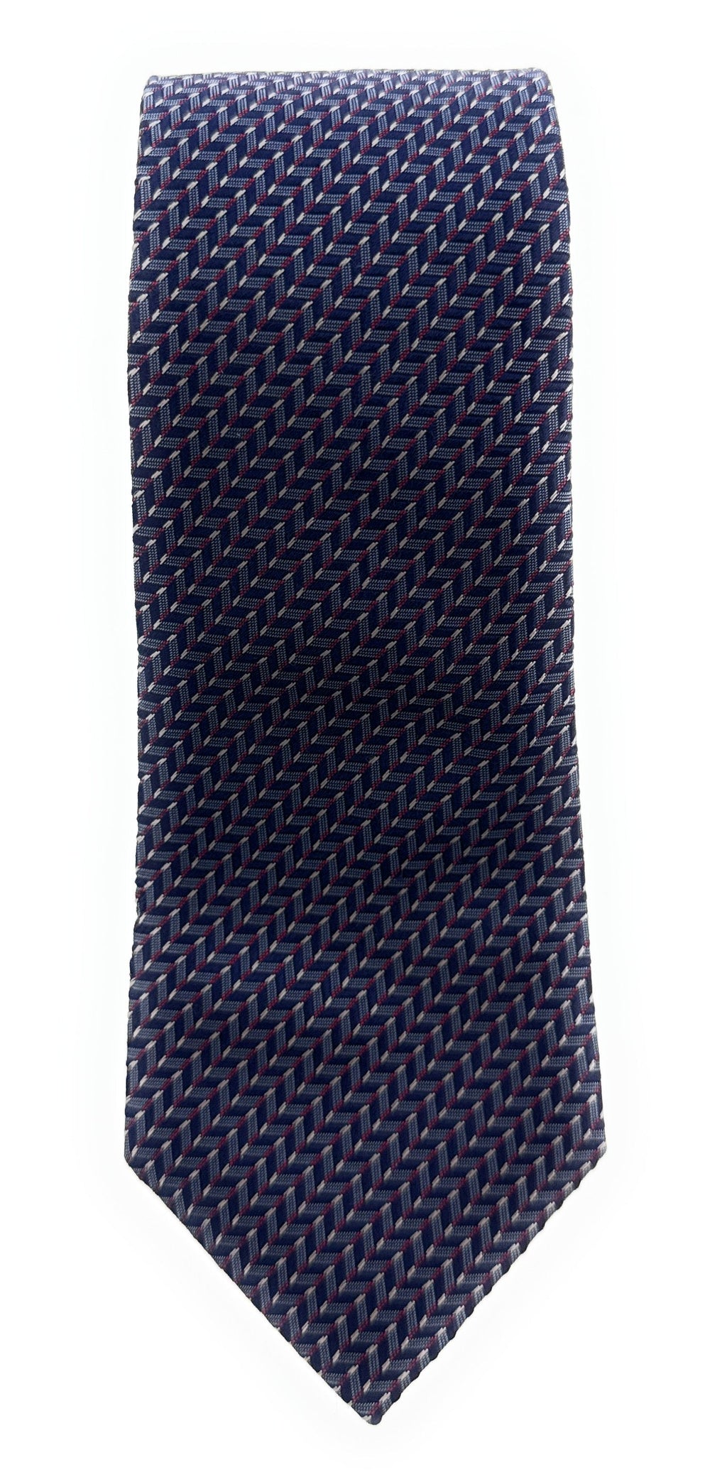 Emporio Armani Mens Peacot Blue Herringbone Tie – Made in Italy
