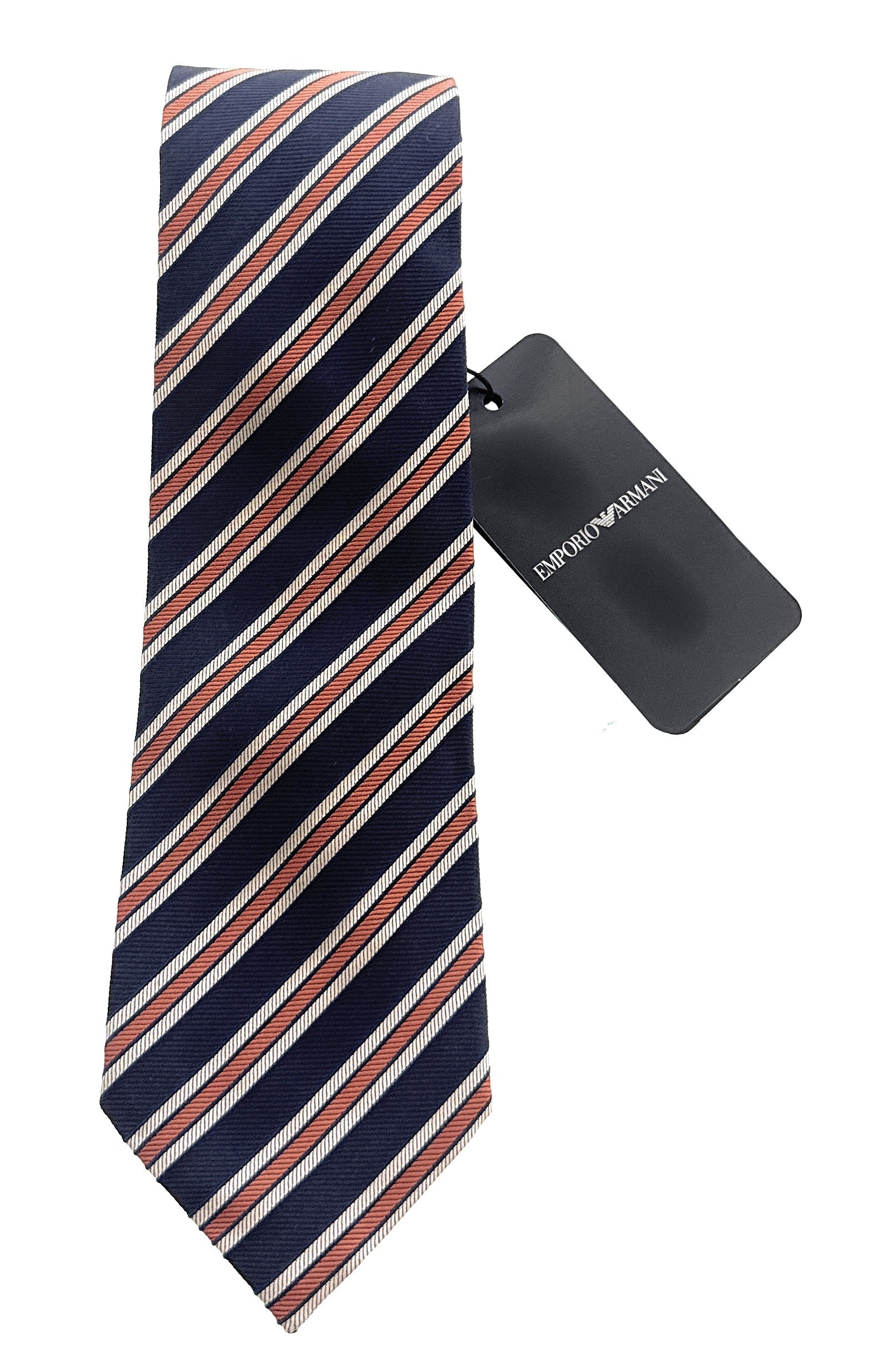 Emporio Armani Mens Blue Orange Stripe Tie – Made in Italy