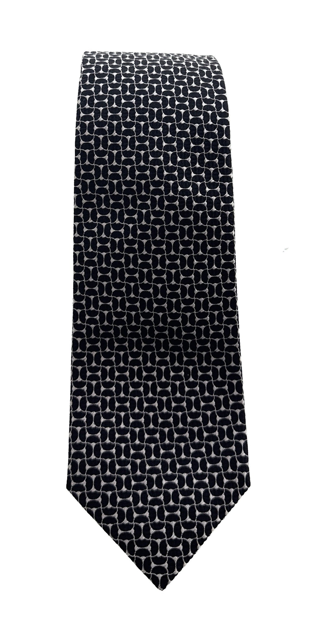 Emporio Armani Black and Silver Geometric Pattern Men's Tie – Made in Italy