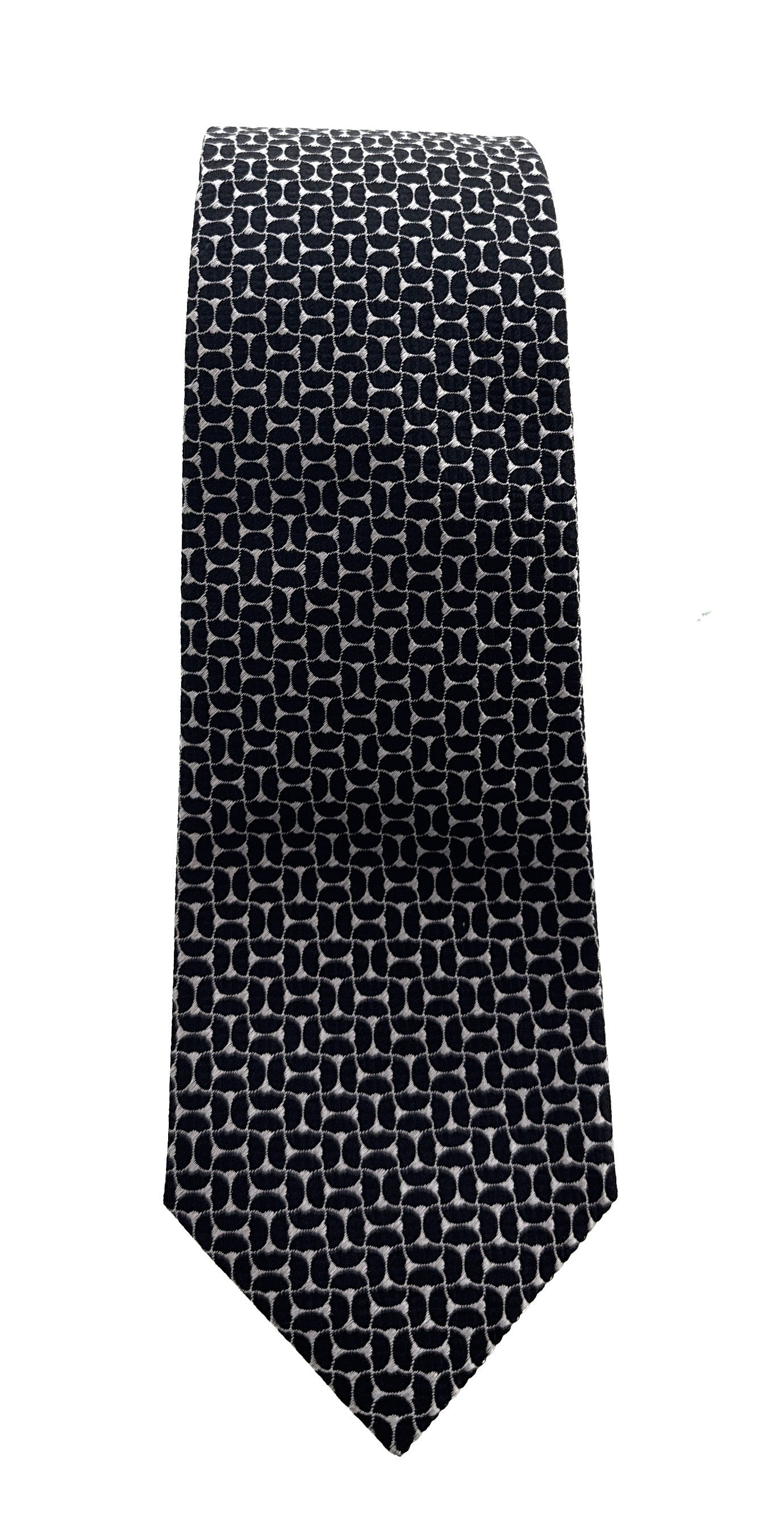 Emporio Armani Black and Silver Geometric Pattern Men's Tie – Made in Italy