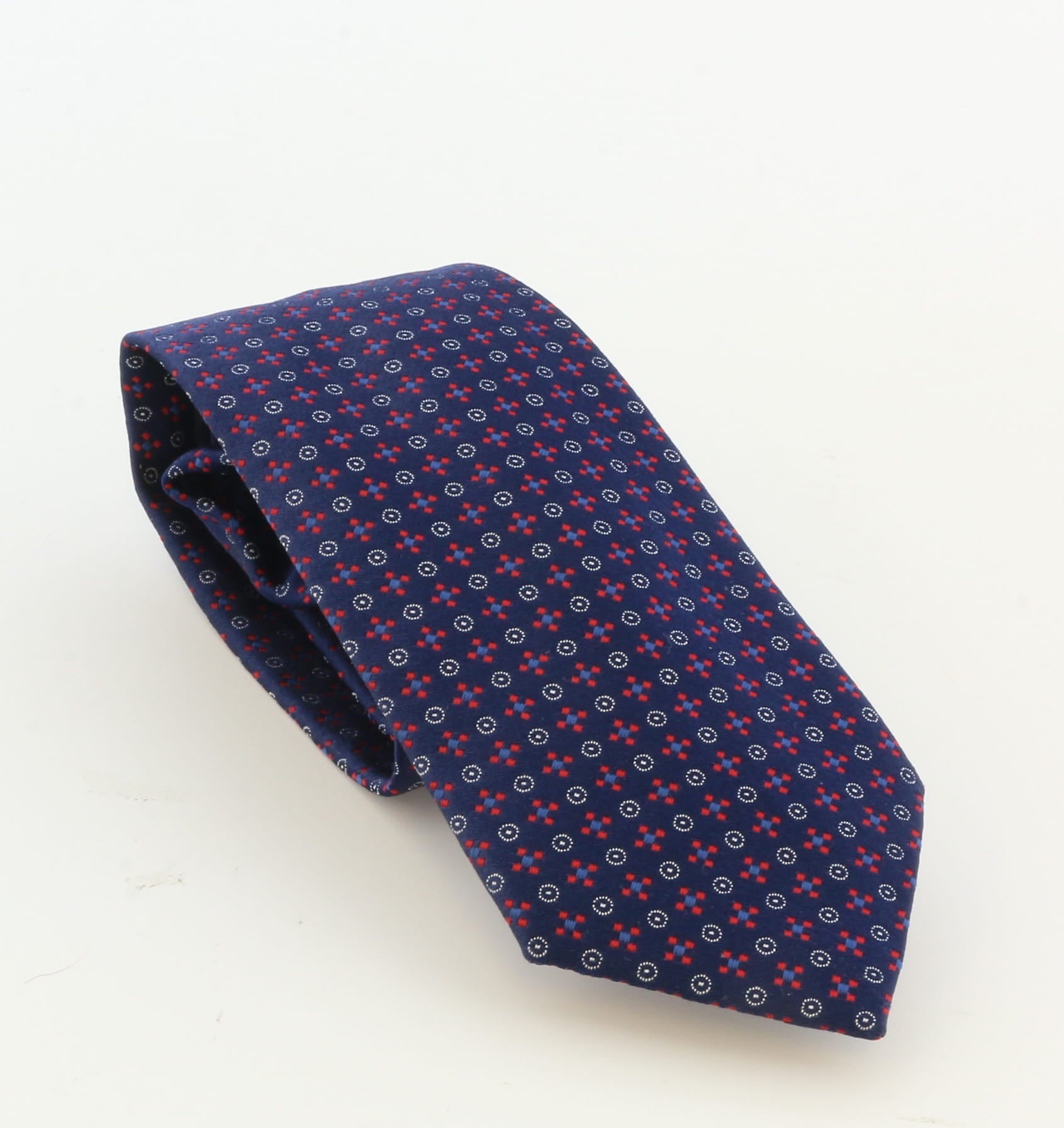 Emporio Armani Midnight Blue Circle Graphic Polyester-Silk Blend Tie – 3in