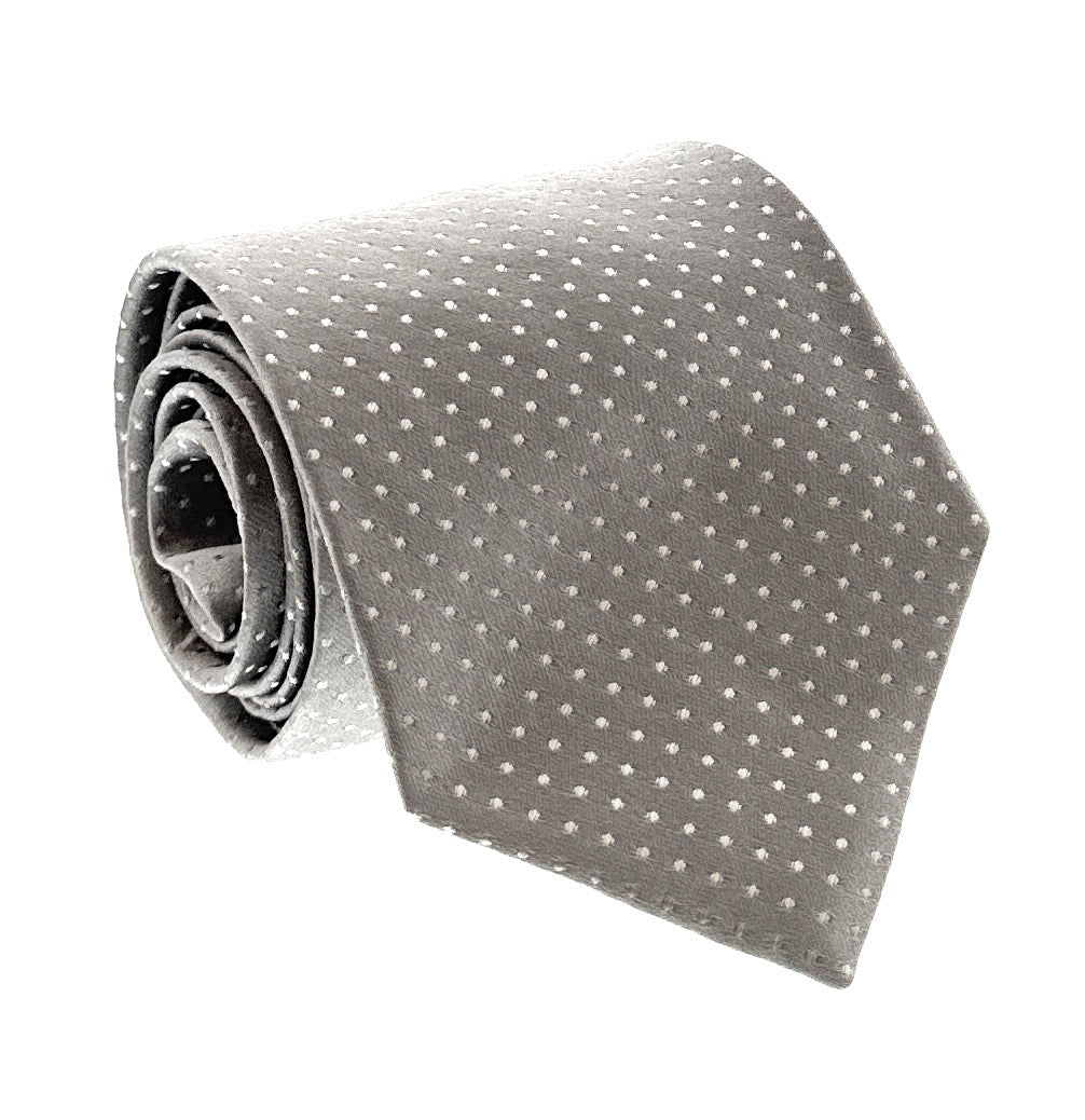 Emporio Armani Silver White Dotted Silk Tie – 3in